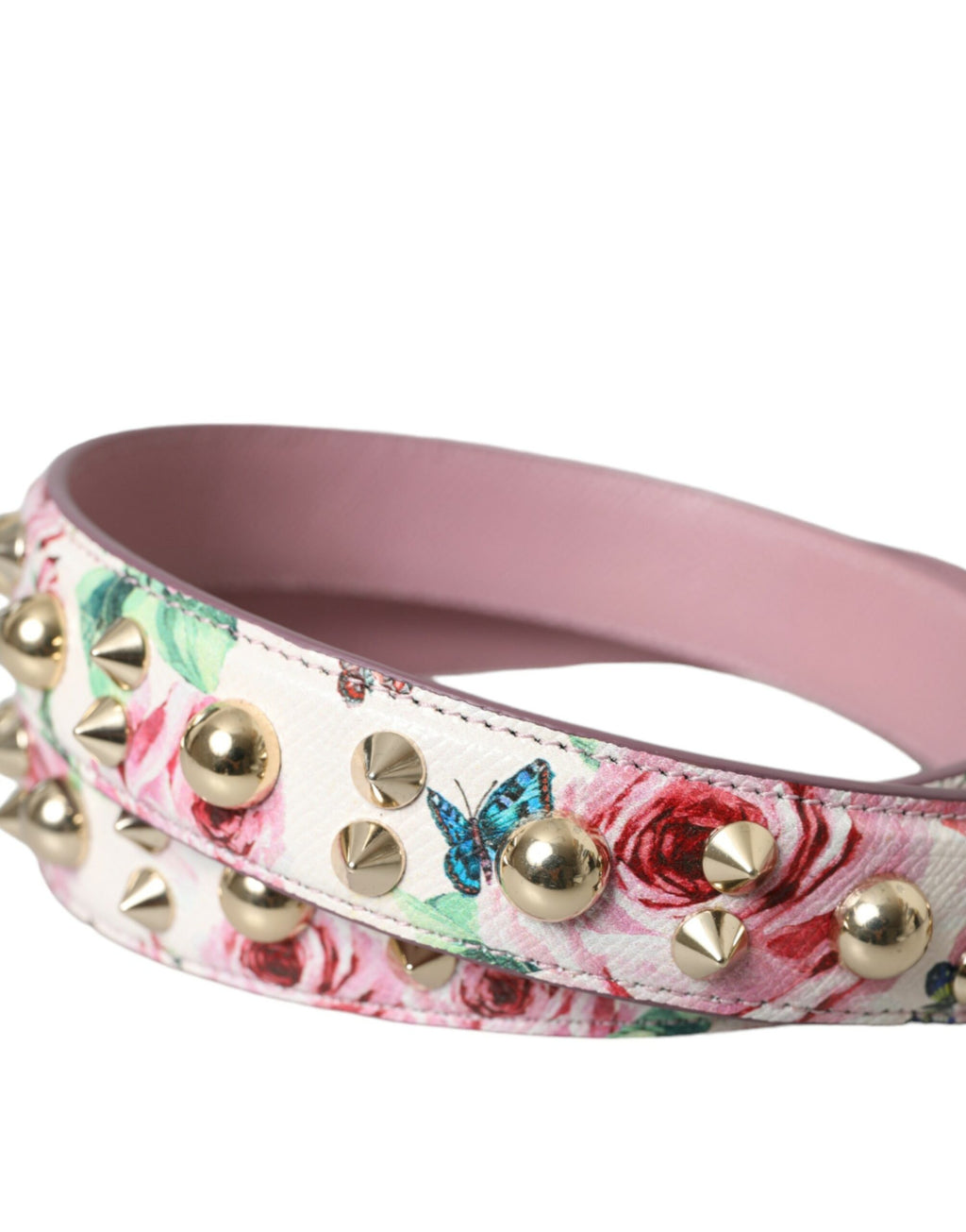Sangle d'épaule pour sac à main Dolce & Gabbana rose à fleurs, accessoire élégant en cuir rose et détails floraux.