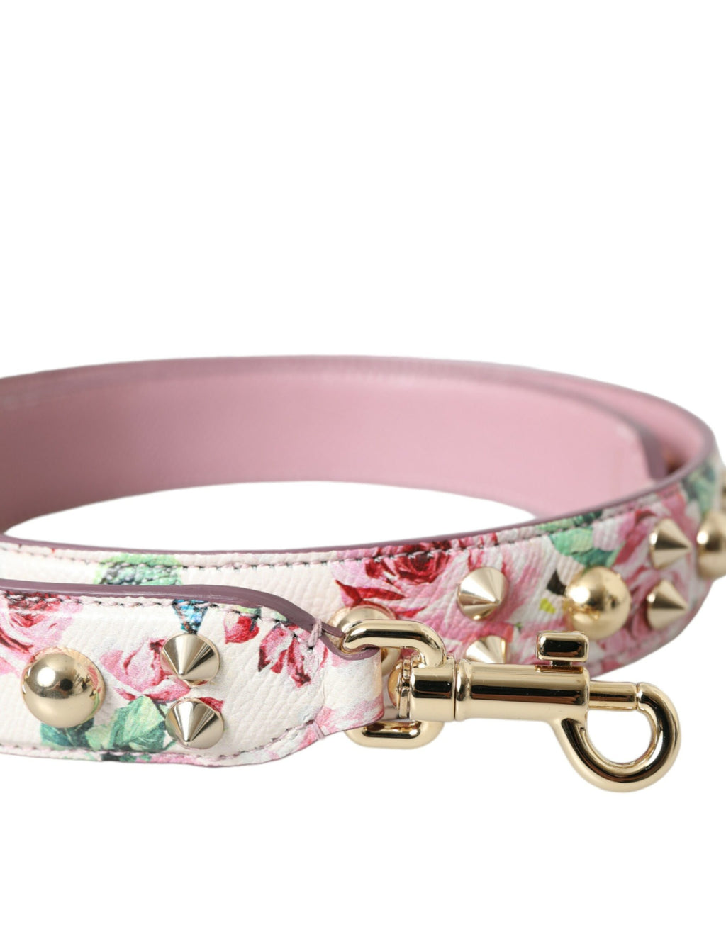 Sangle d'épaule pour sac à main Dolce & Gabbana rose à fleurs, accessoire élégant en cuir avec motifs floraux.