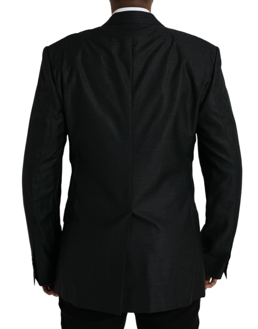 Manteau blazer en laine noire Dolce & Gabbana à col cranté et boutonnière simple, vue de face.