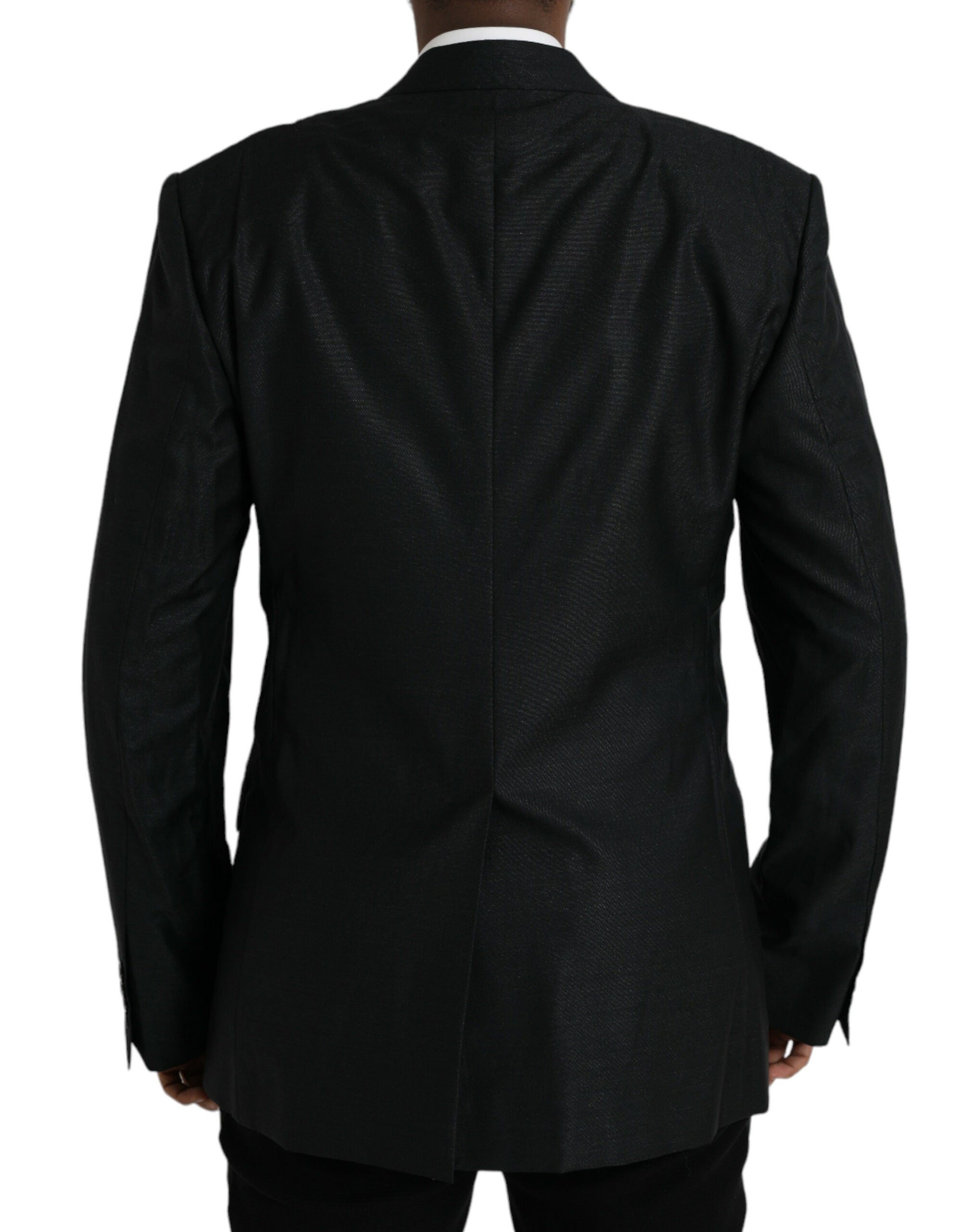 Manteau blazer en laine noire Dolce & Gabbana à col cranté et boutonnière simple, vue de face.
