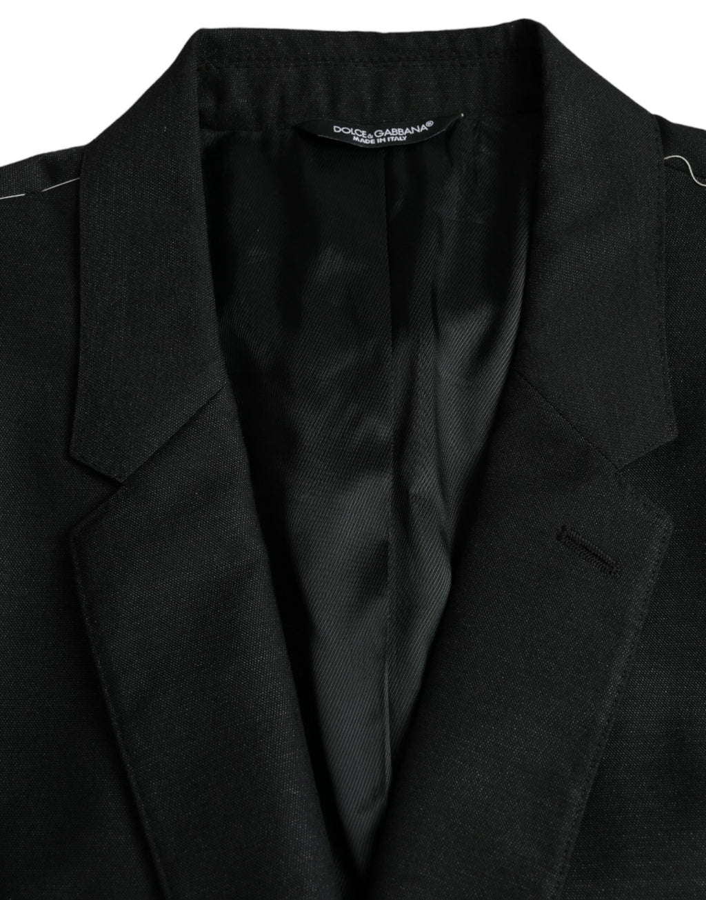 Manteau noir en laine Dolce & Gabbana à col cranté et coupe croisée, blazer à un bouton pour homme.