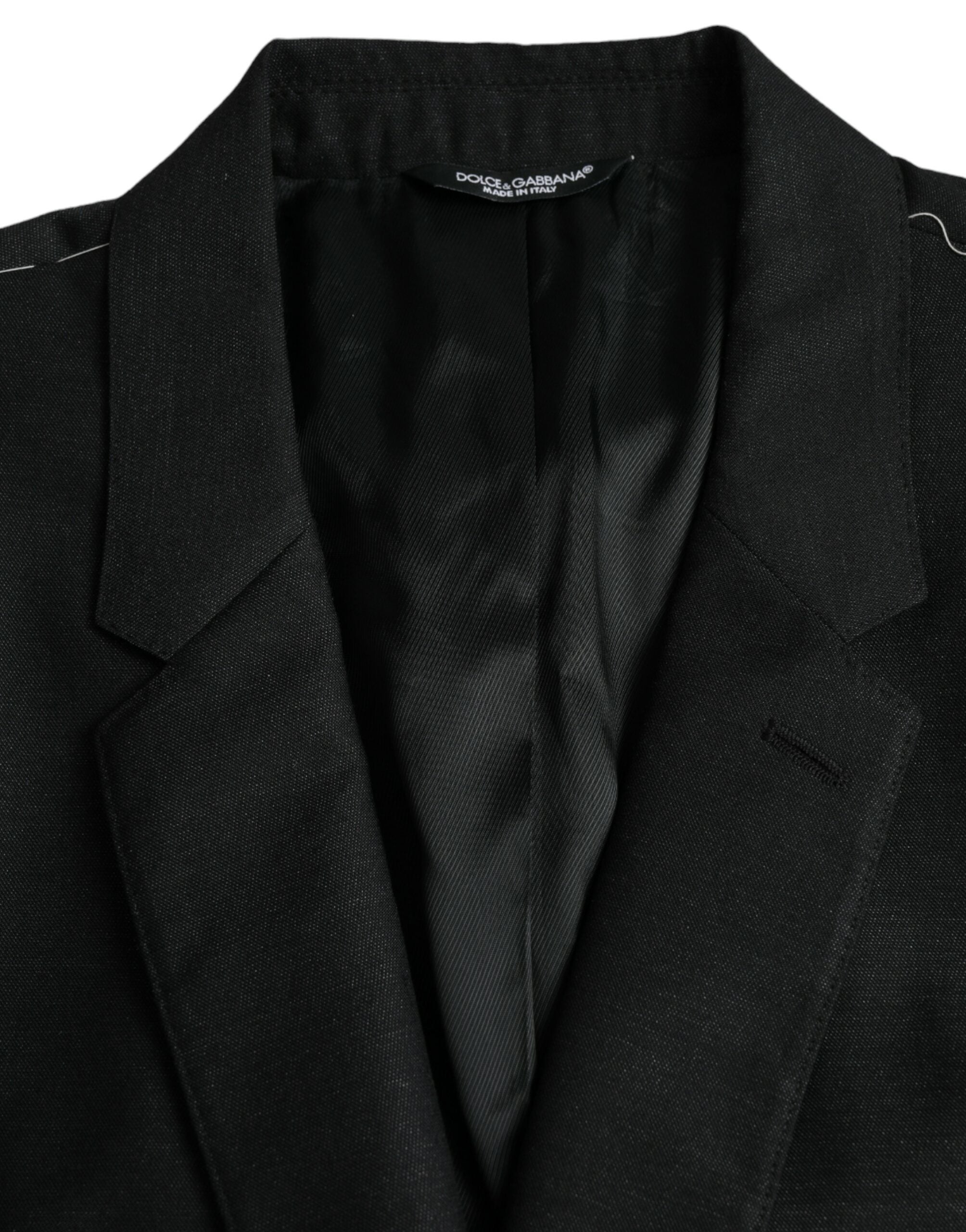 Manteau noir en laine Dolce & Gabbana à col cranté et coupe croisée, blazer à un bouton pour homme.