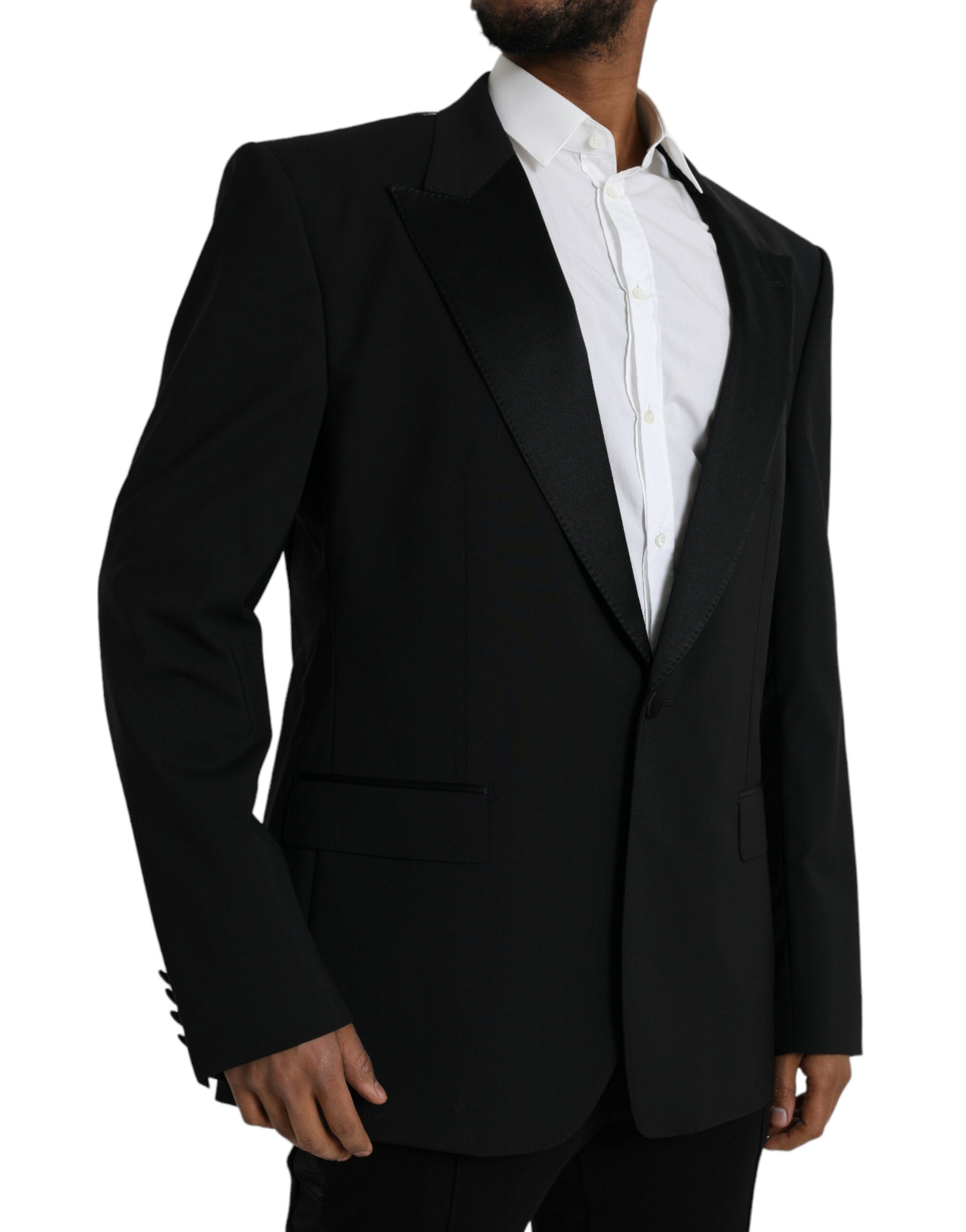 Manteau blazer noir Dolce & Gabbana Sicilia à un seul bouton, coupe élégante et classique, visible en gros plan.