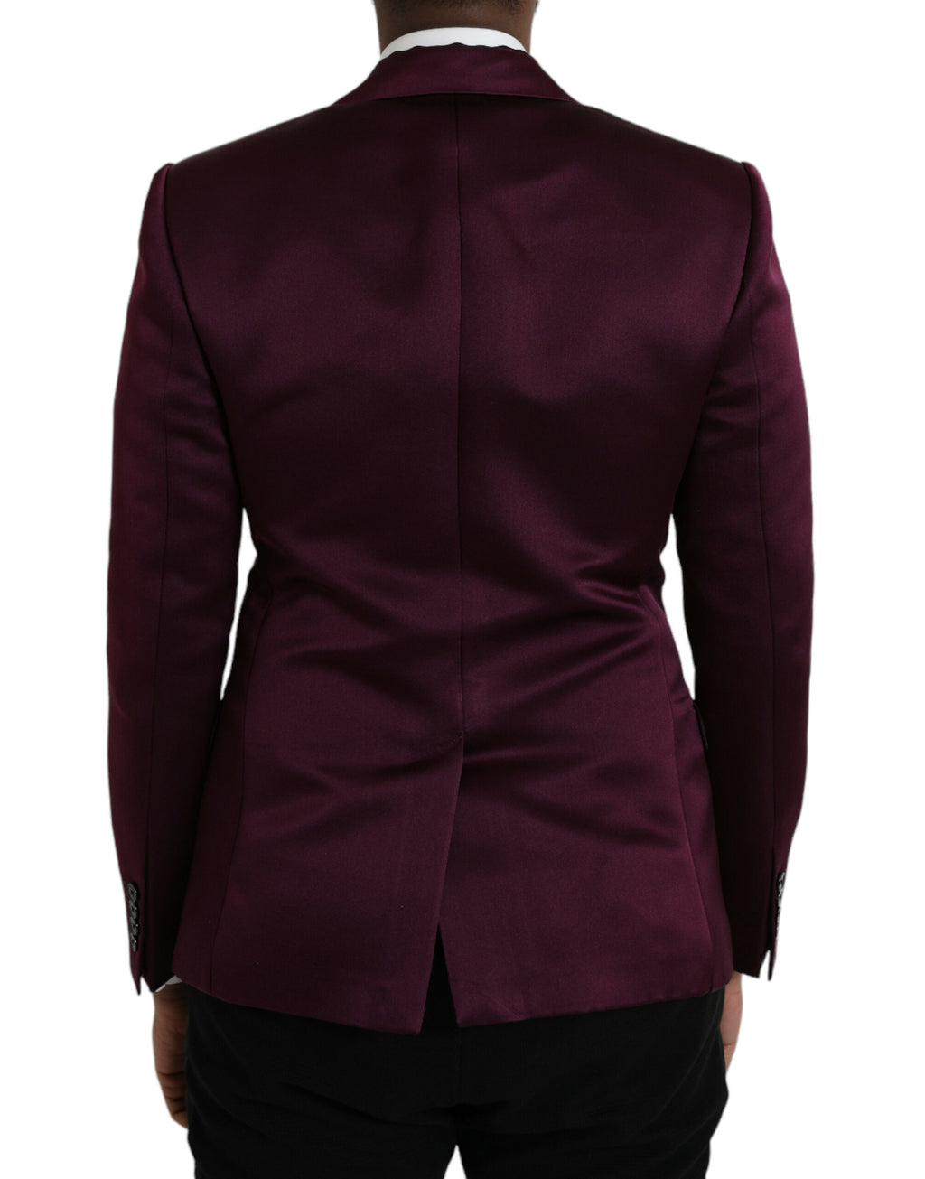 Manteau blazer en soie bordeaux Dolce & Gabbana, coupe simple boutonnage, élégance moderne et sophistiquée.
