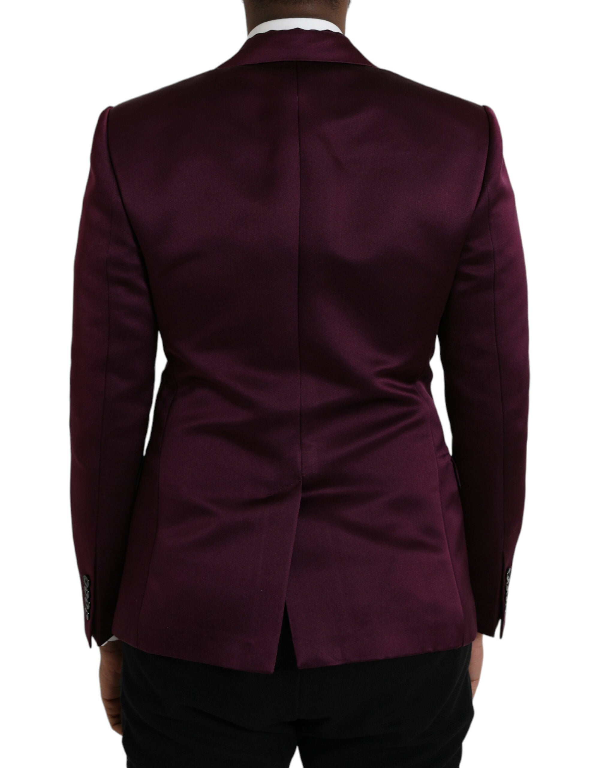 Manteau blazer en soie bordeaux Dolce & Gabbana, coupe simple boutonnage, élégance moderne et sophistiquée.