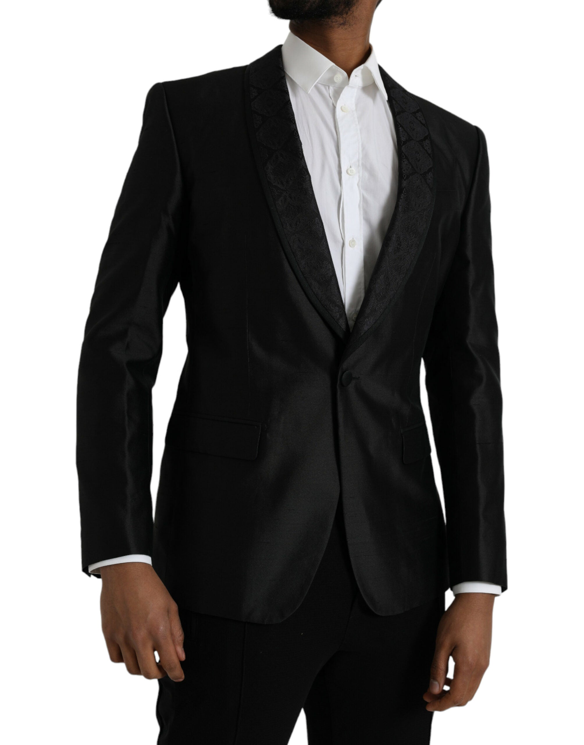 Blazer noir Dolce & Gabbana Martini, coupe simple à un bouton, élégant manteau blazer pour homme avec col chemise.