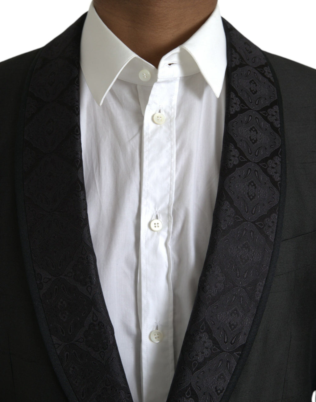 Manteau blazer noir Dolce & Gabbana MARTINI à simple boutonnage, élégance moderne, porté sur un mannequin.