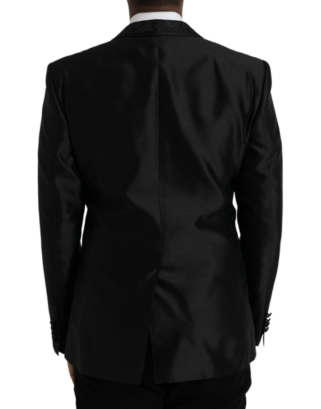 Manteau blazer noir Dolce & Gabbana Martini à un bouton, coupe droite et élégante, porté sur un mannequin.