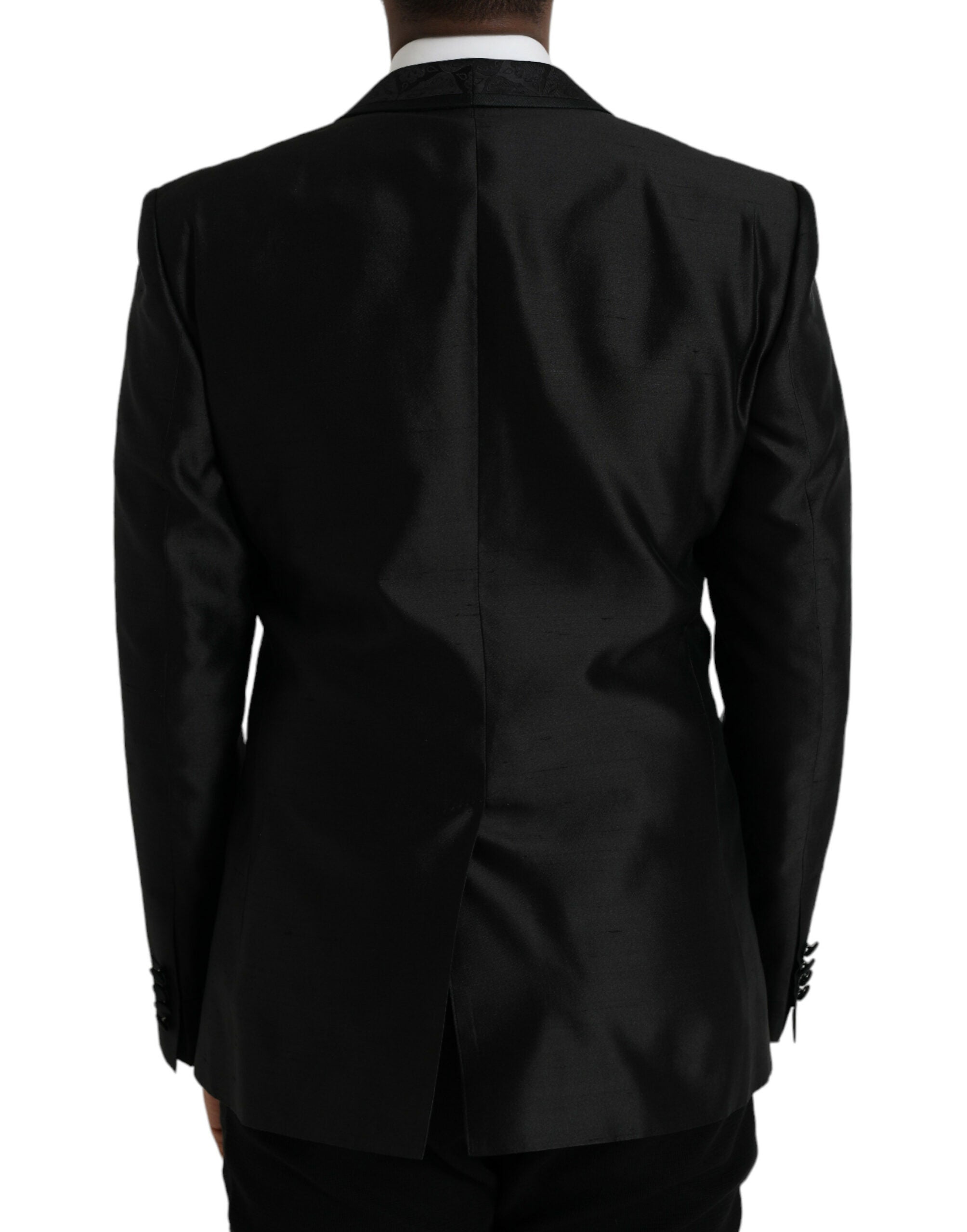 Manteau blazer noir Dolce & Gabbana Martini à un bouton, coupe droite et élégante, porté sur un mannequin.