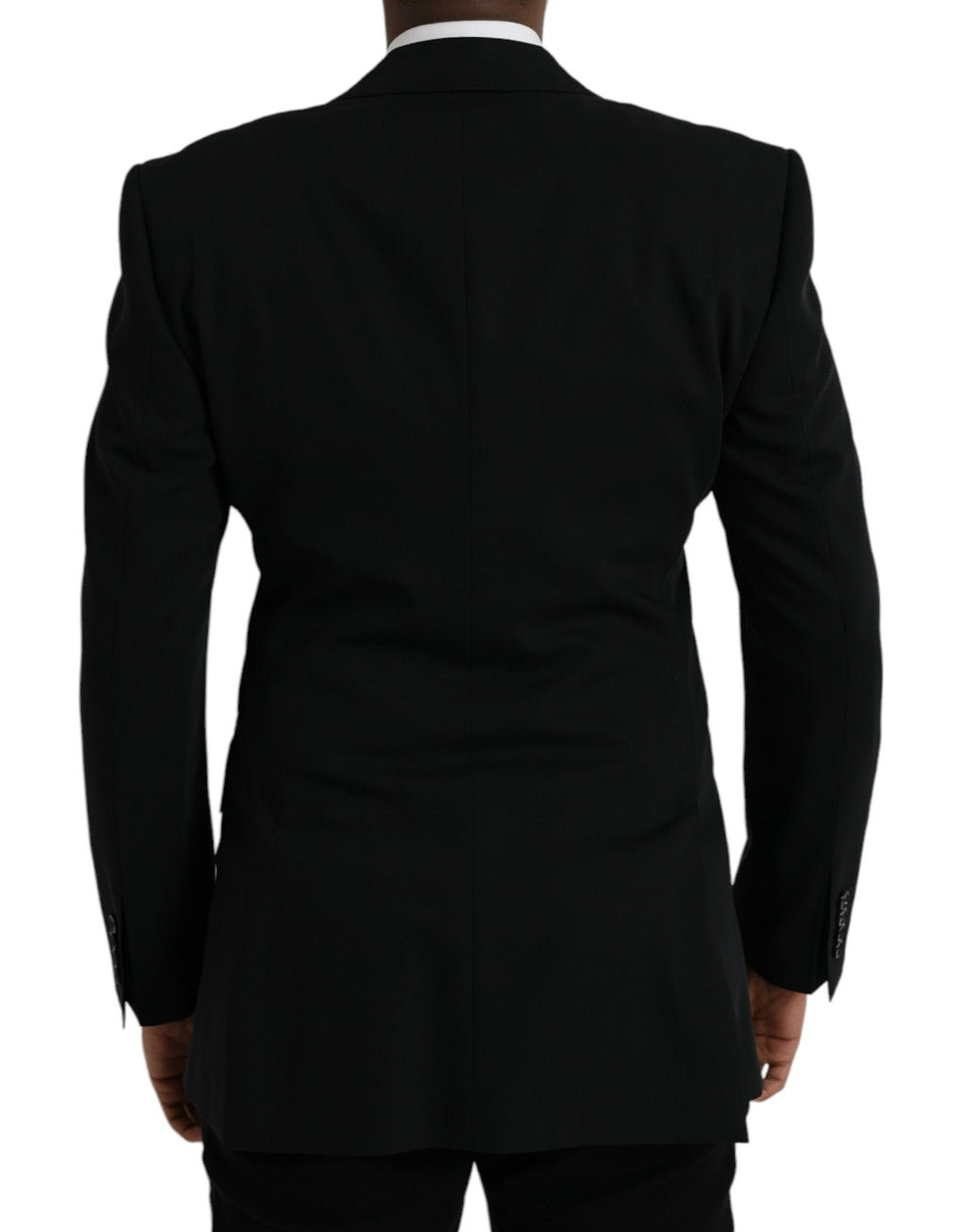 Manteau blazer noir en laine Dolce & Gabbana, coupe croisée à simple boutonnage, élégant et sophistiqué.