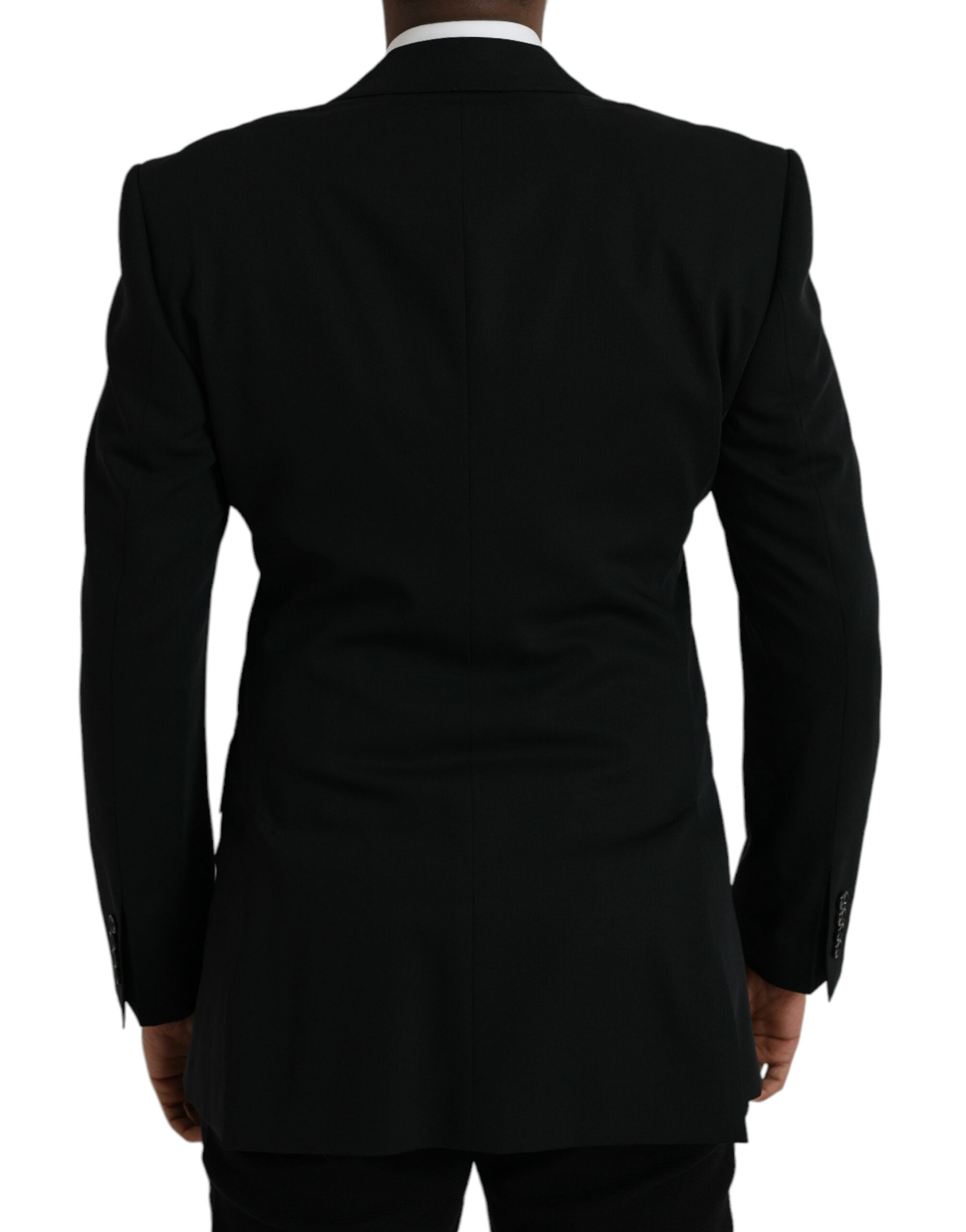 Manteau blazer noir en laine Dolce & Gabbana, coupe croisée à simple boutonnage, élégant et sophistiqué.