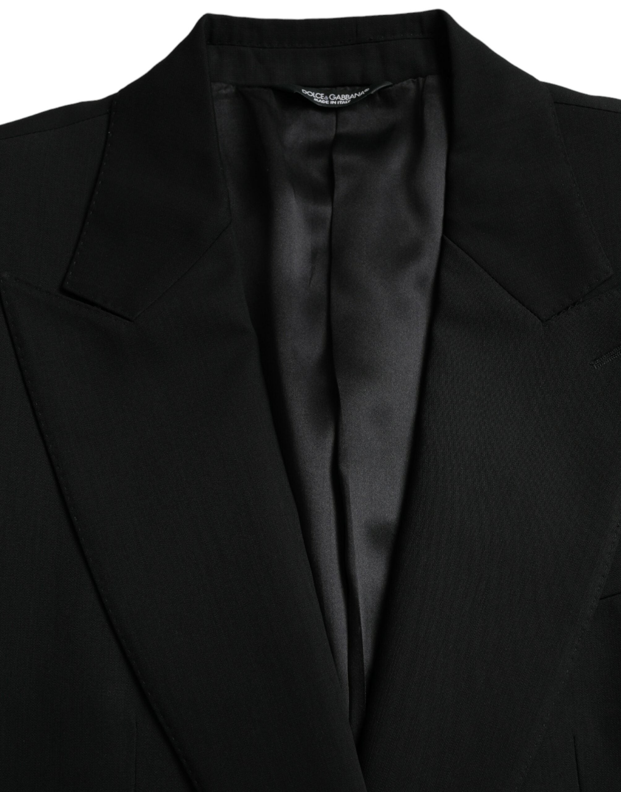 Manteau blazer noir en laine Dolce & Gabbana, coupe à un seul bouton, col cranté, style élégant et classique.