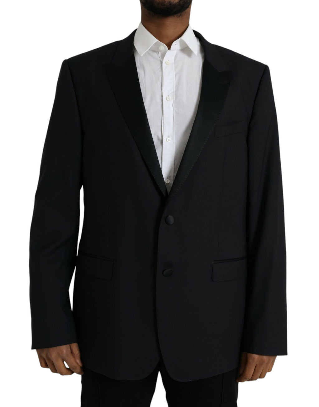 Manteau blazer bleu Dolce & Gabbana MARTINI à simple boutonnage, élégant et sophistiqué, porté sur un mannequin.