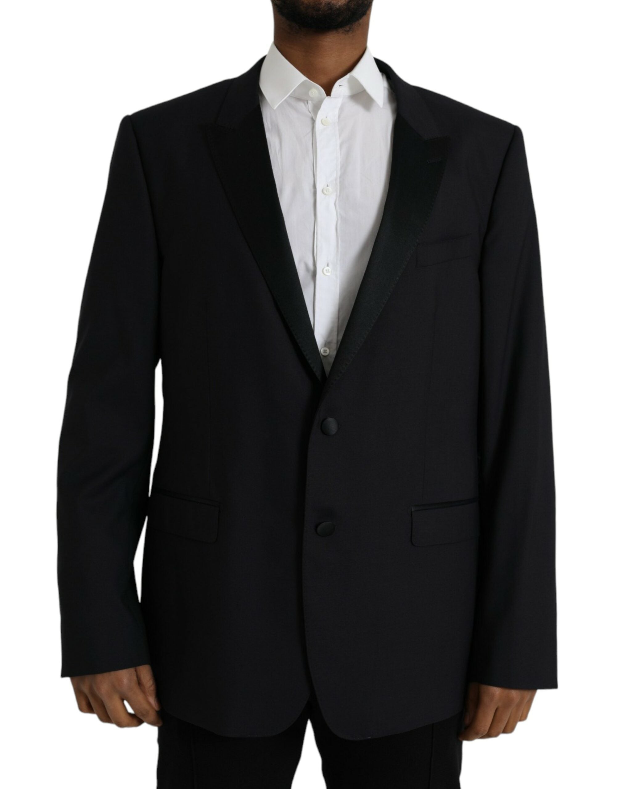 Manteau blazer bleu Dolce & Gabbana MARTINI à simple boutonnage, élégant et sophistiqué, porté sur un mannequin.