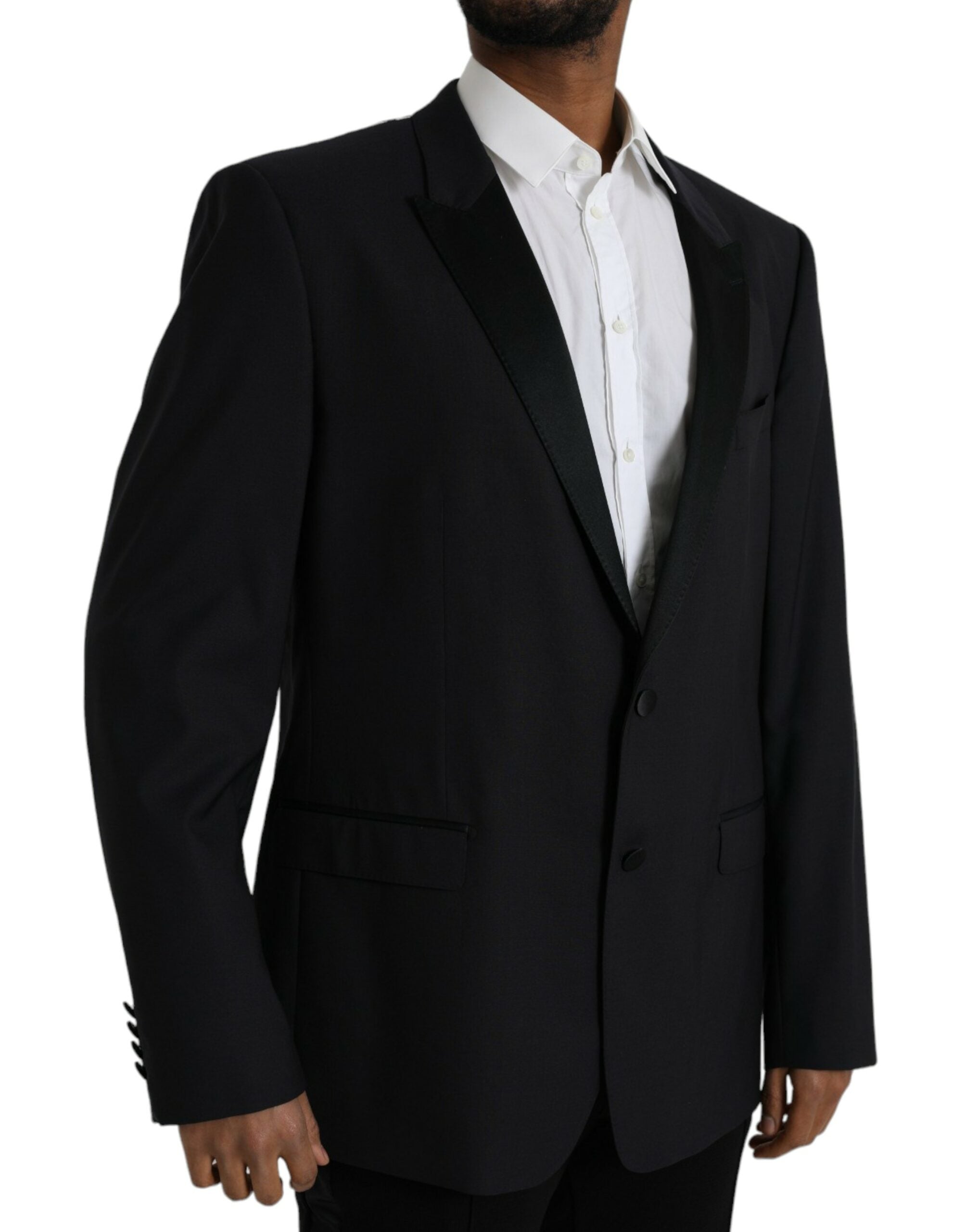 Manteau blazer bleu Dolce & Gabbana Martini à un bouton, coupe croisée et élégante, en tissu de qualité.