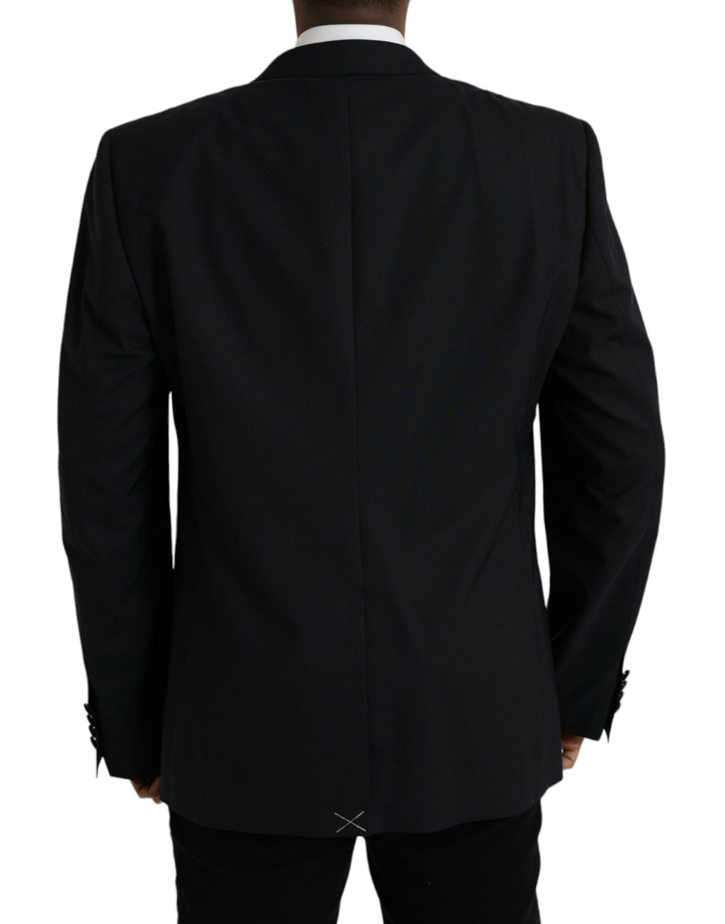 Manteau blazer bleu à un bouton Dolce & Gabbana Martini, coupe croisée élégante, tissu de haute qualité, porté sur mannequin.