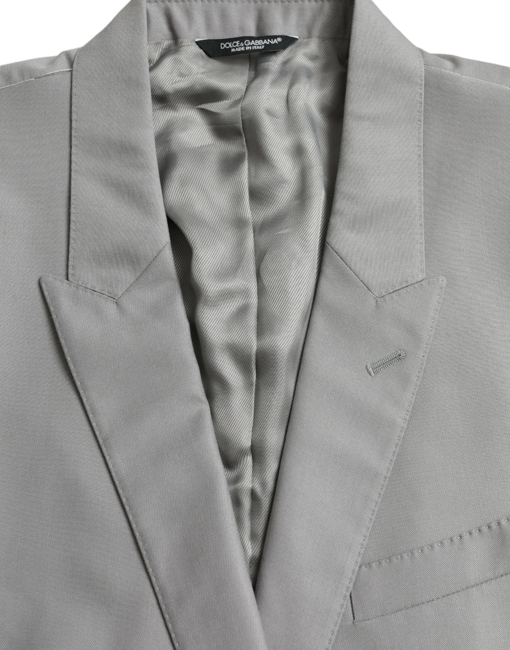 Manteau gris en laine Dolce & Gabbana à col pointu et coupe croisée, blazer élégant pour homme.