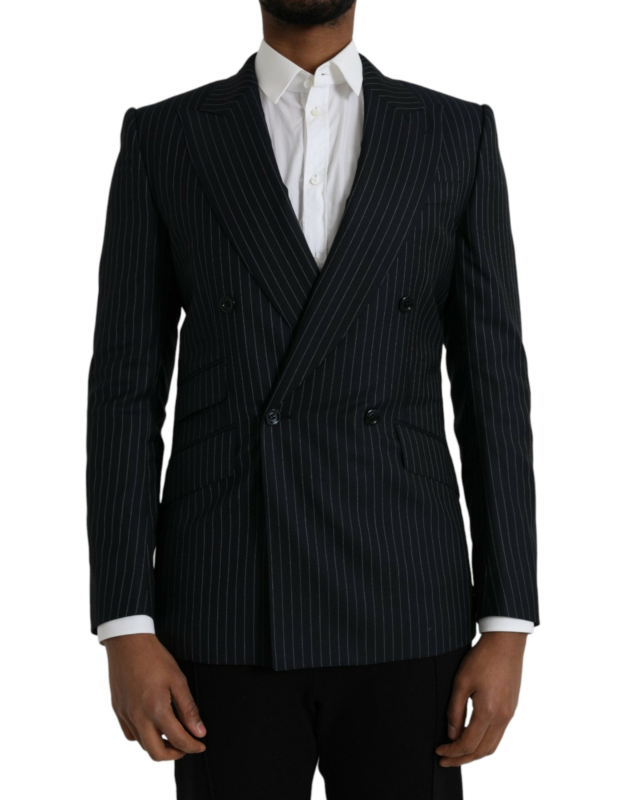 Manteau blazer à rayures noires Dolce & Gabbana Sicilia à double boutonnage, élégant et sophistiqué.