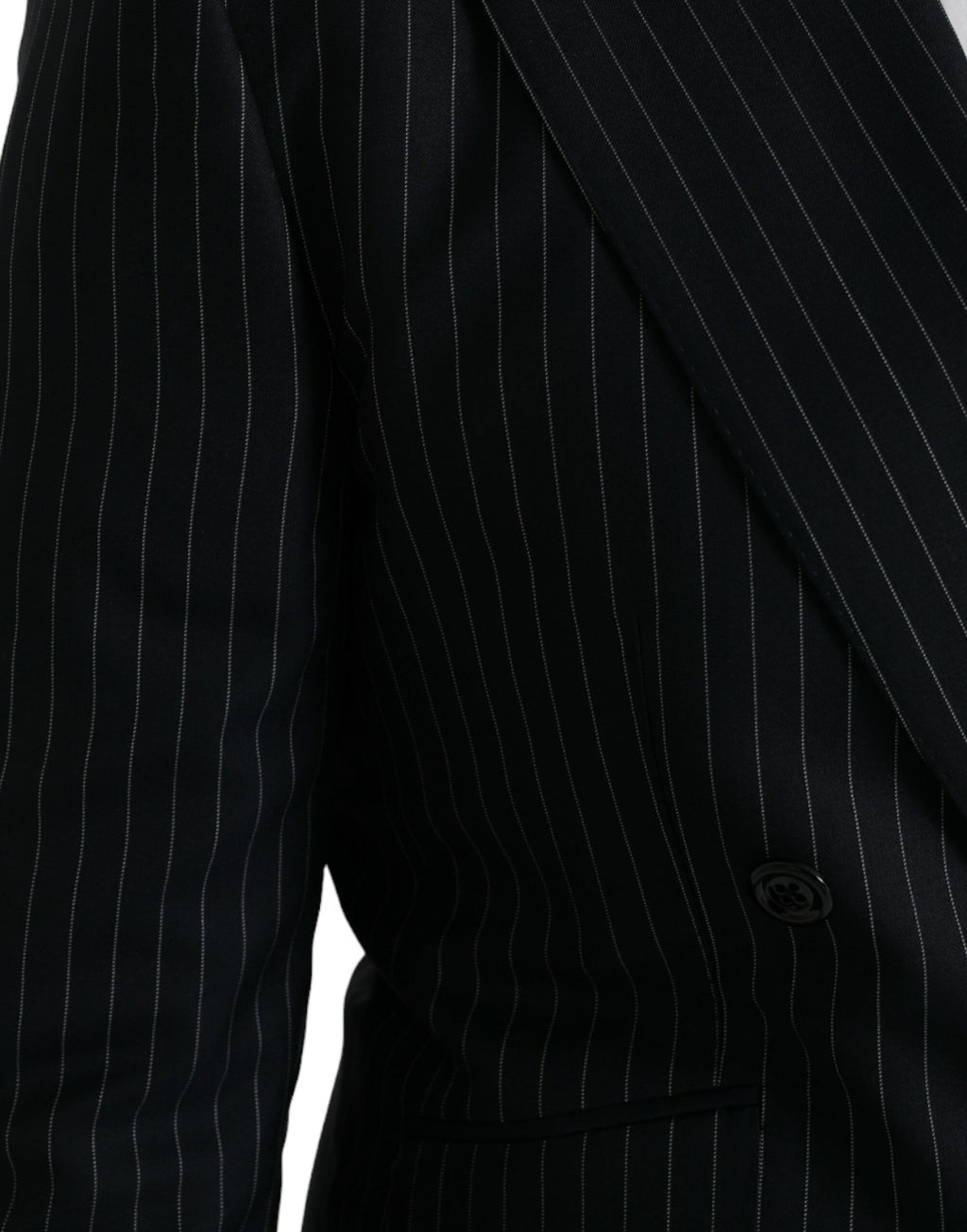 Veste blazer Dolce & Gabbana Sicilia noire à rayures, à double boutonnage, tissu élégant et coupe sophistiquée.