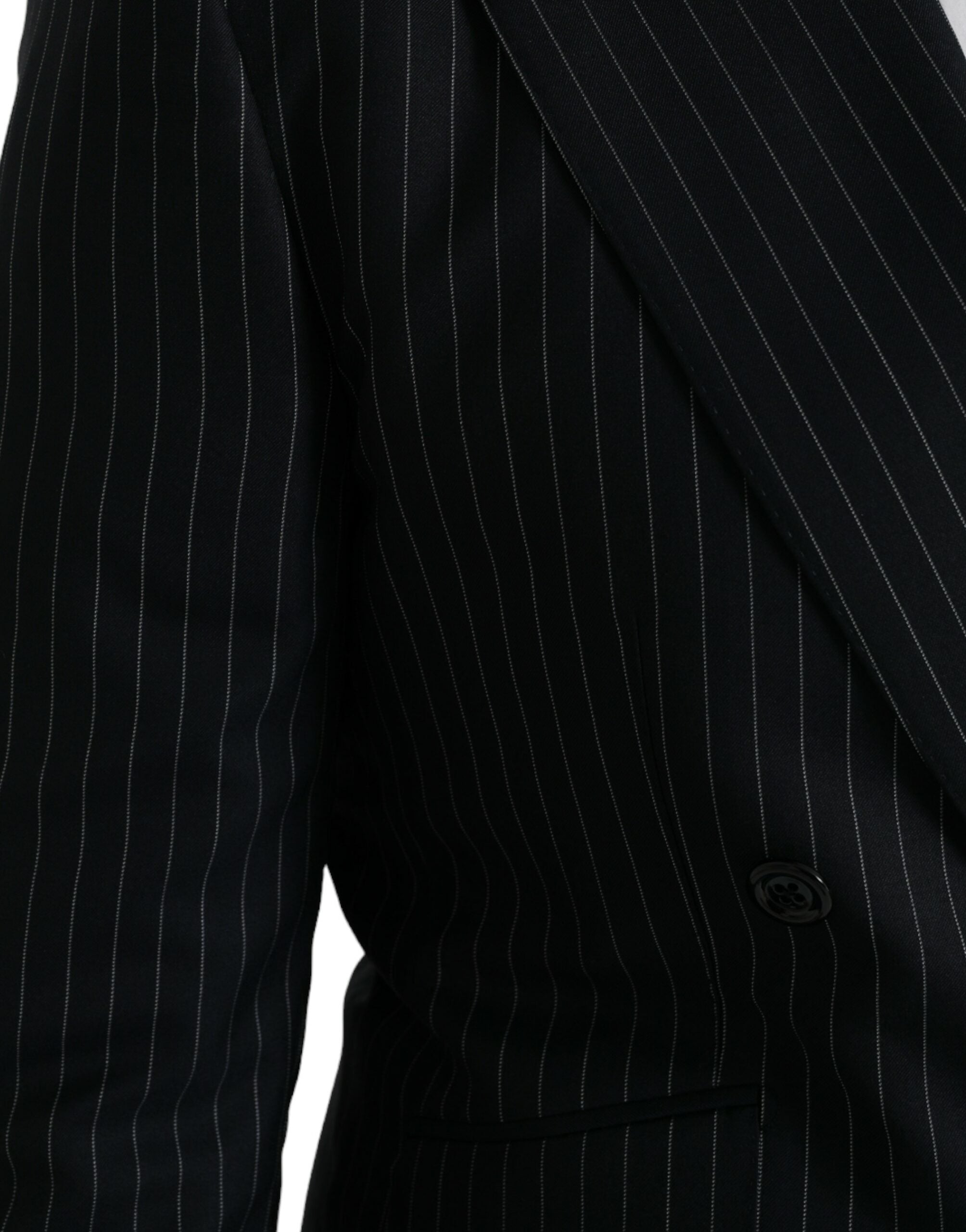 Veste blazer Dolce & Gabbana Sicilia noire à rayures, à double boutonnage, tissu élégant et coupe sophistiquée.