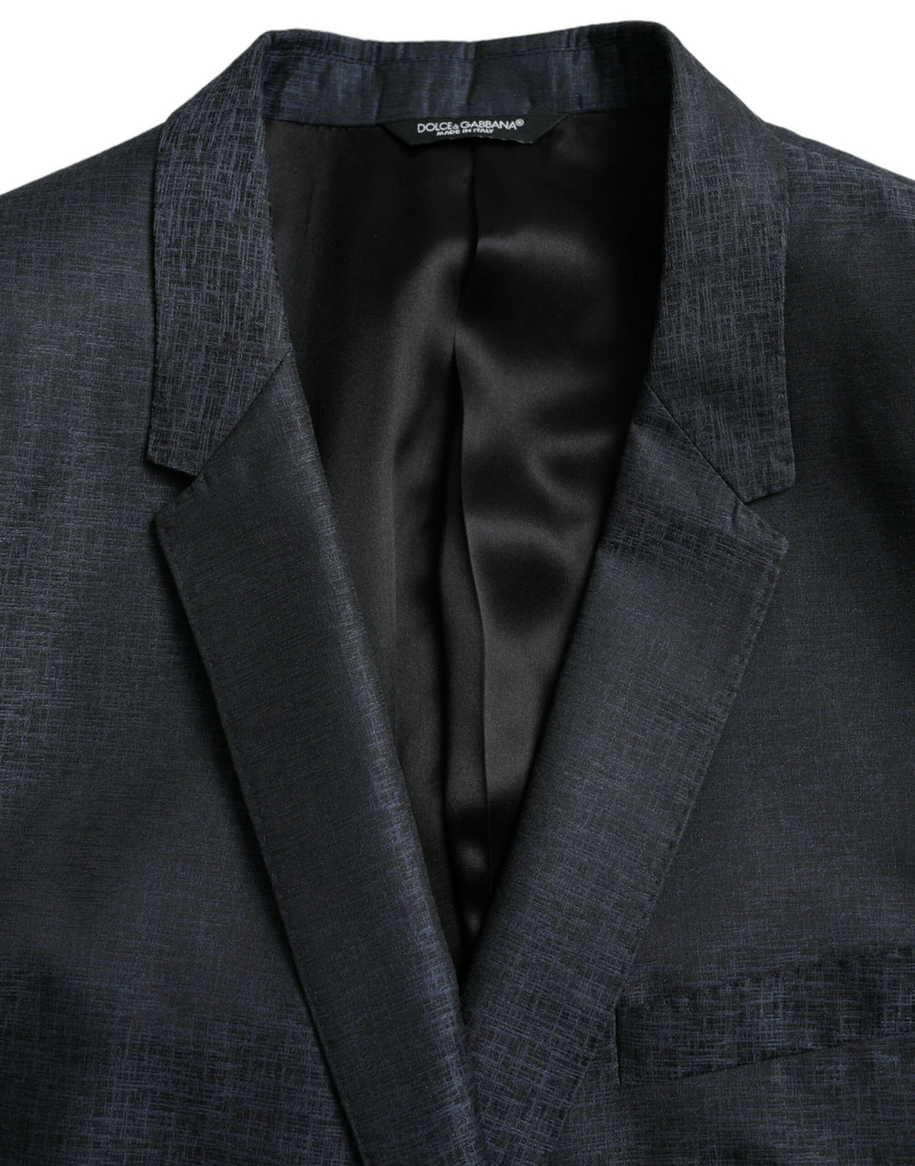 Manteau blazer bleu en laine Dolce & Gabbana à un bouton, coupe classique, détail en or sur le col, style élégance sophistiquée