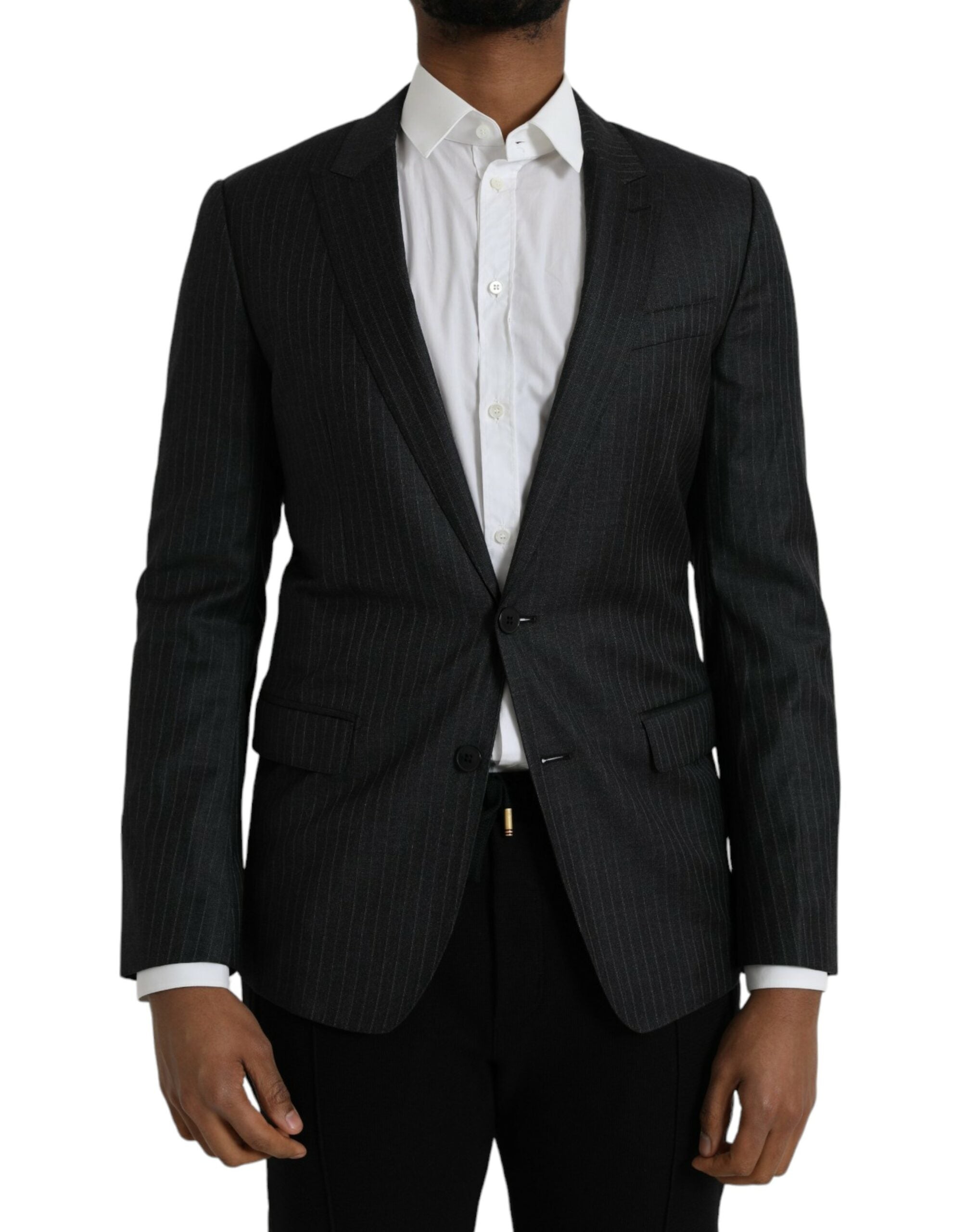 Manteau blazer noir à rayures Dolce & Gabbana MARTINI à simple boutonnage, style élégant et moderne.
