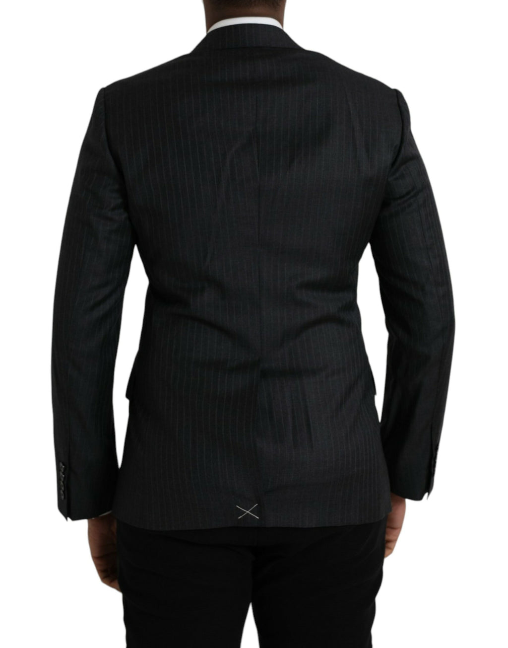 Manteau blazer noir à rayures Dolce & Gabbana Martini, à un bouton, coupe élégante et structurée, porté sur un mannequin.