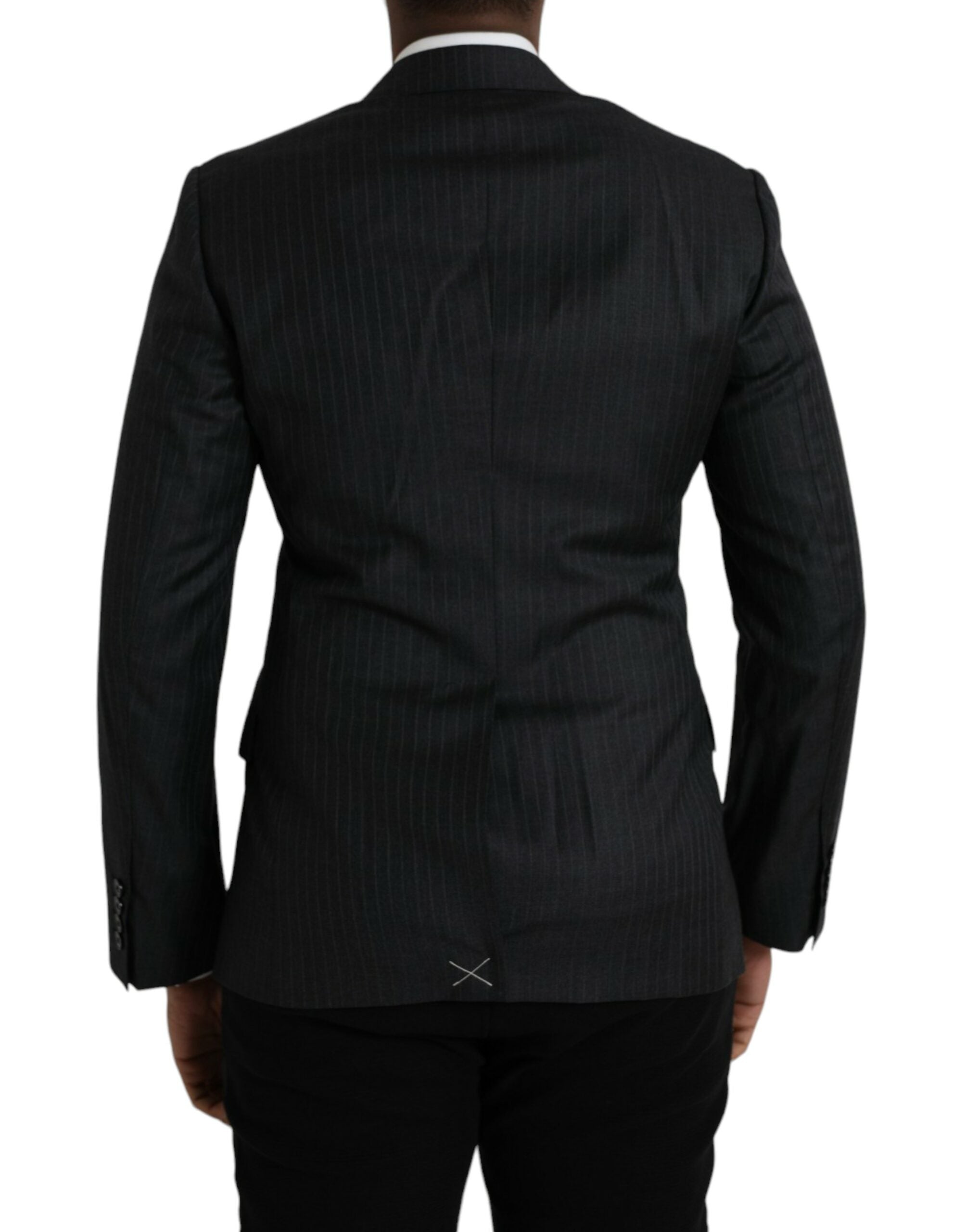 Manteau blazer noir à rayures Dolce & Gabbana Martini, à un bouton, coupe élégante et structurée, porté sur un mannequin.