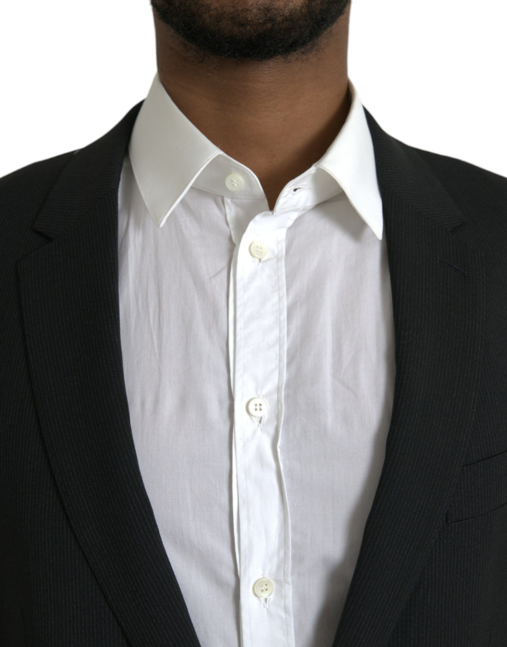 Veste blazer Dolce & Gabbana bleu MARTINI à col unique, coupe élégante et détails sophistiqués, portée sur un mannequin.