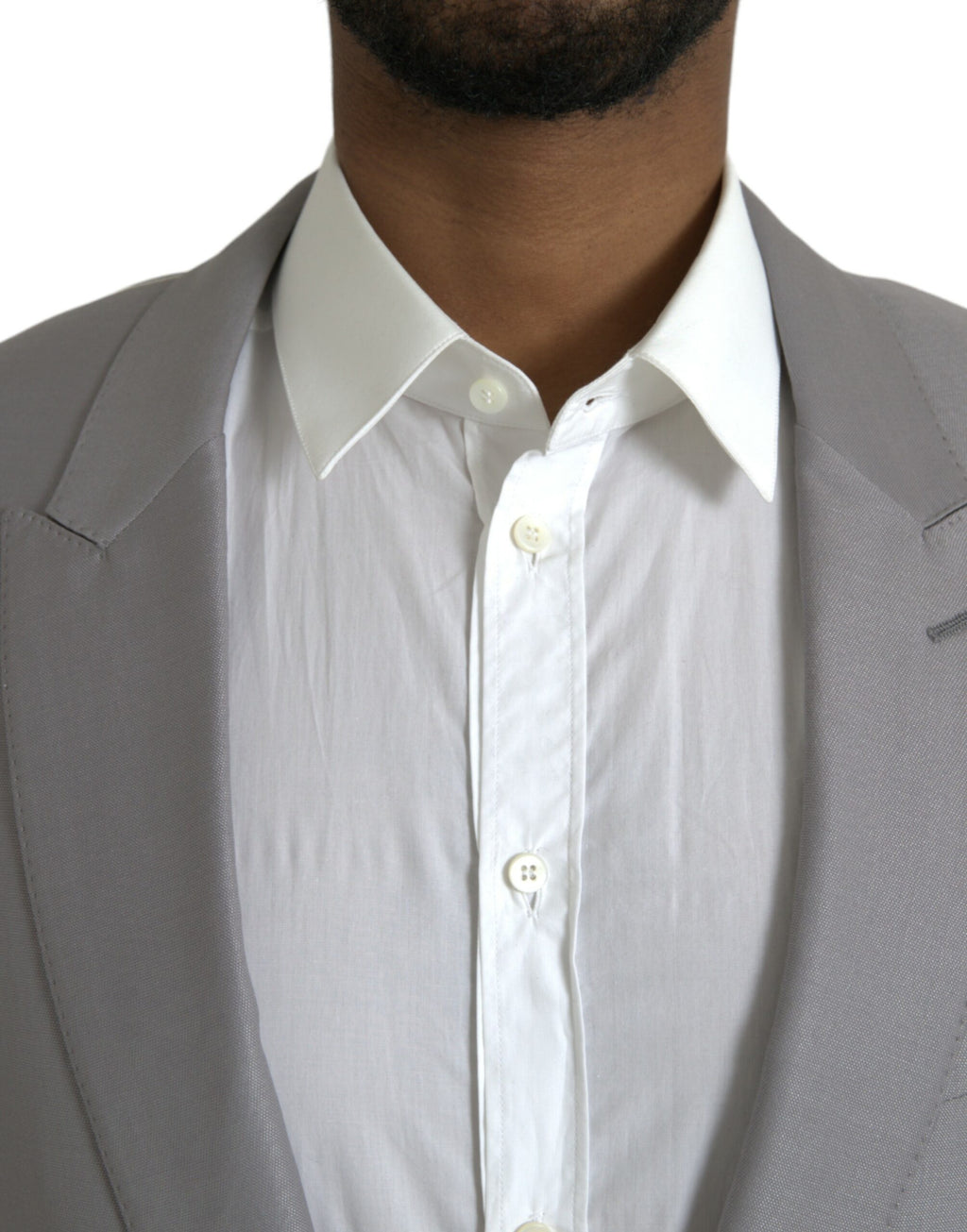Manteau blazer gris en laine Dolce & Gabbana, à col en pointe et coupe classique, pour homme élégante.