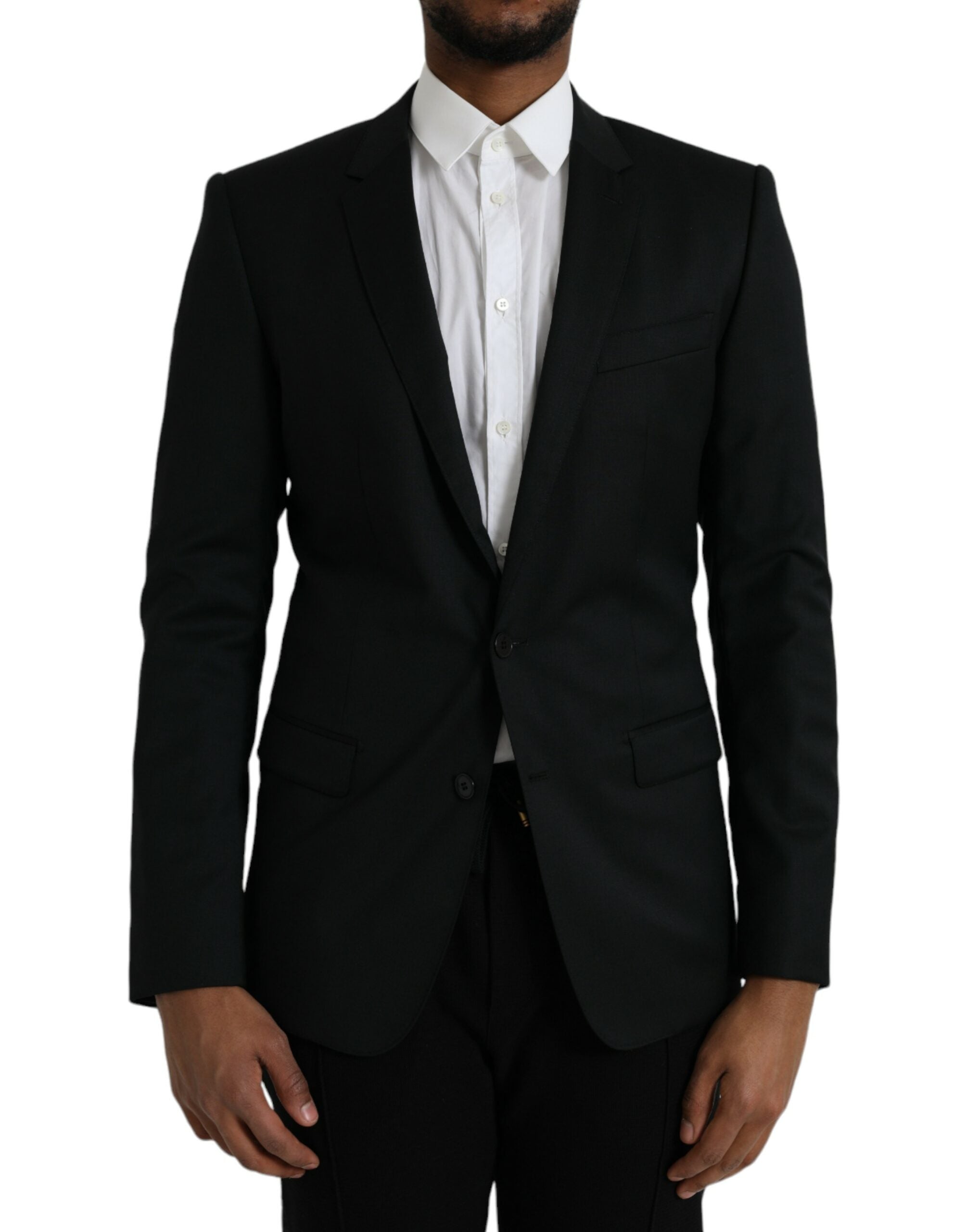 Blazer en laine noire Dolce & Gabbana Martini à simple boutonnage, style élégant et sophistiqué pour homme.