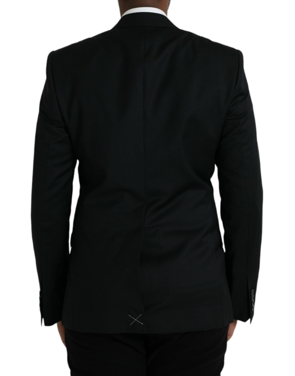 Blazer noir en laine Dolce & Gabbana MARTINI à un bouton, coupe classique, porté sur un mannequin.