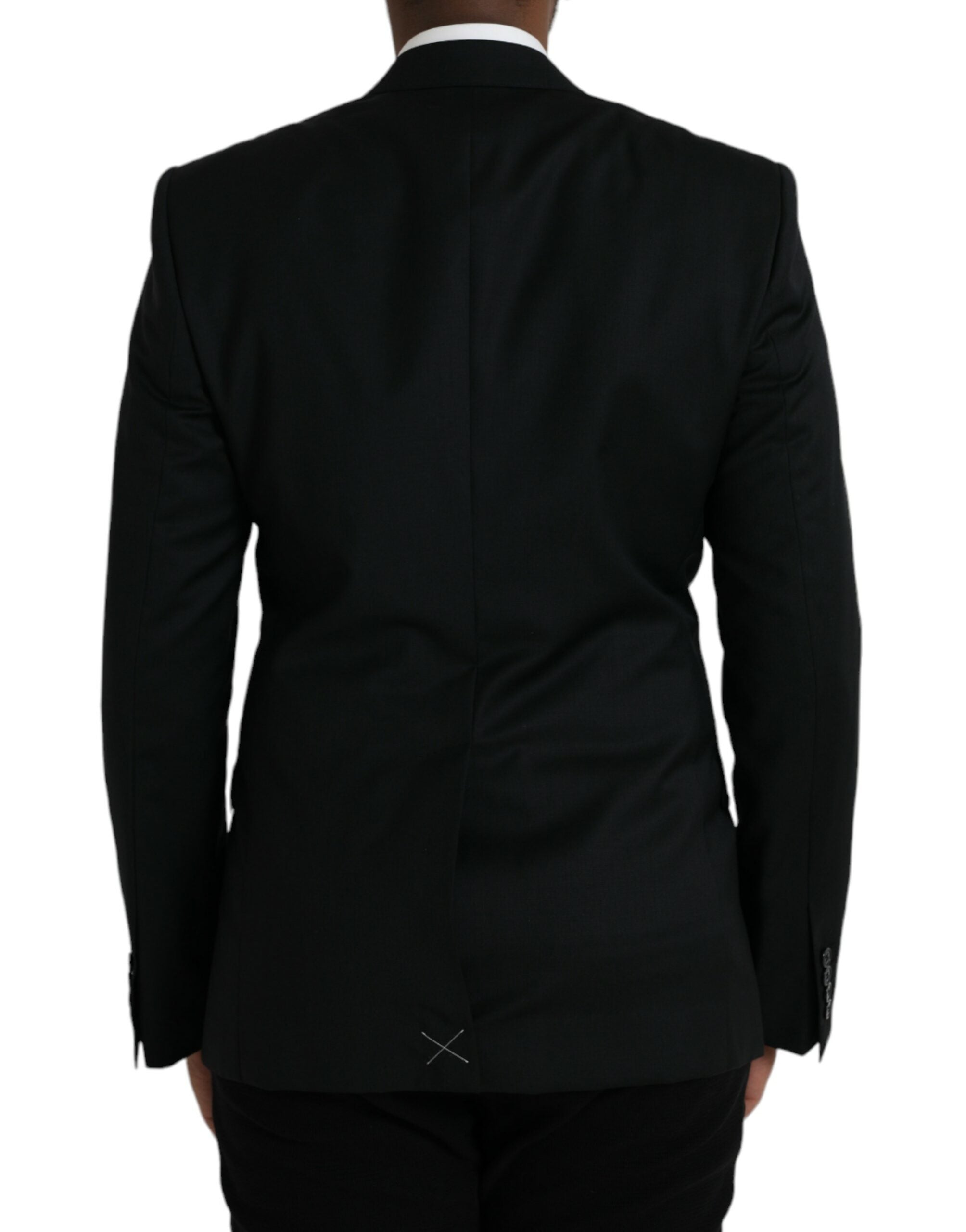 Blazer noir en laine Dolce & Gabbana MARTINI à un bouton, coupe classique, porté sur un mannequin.