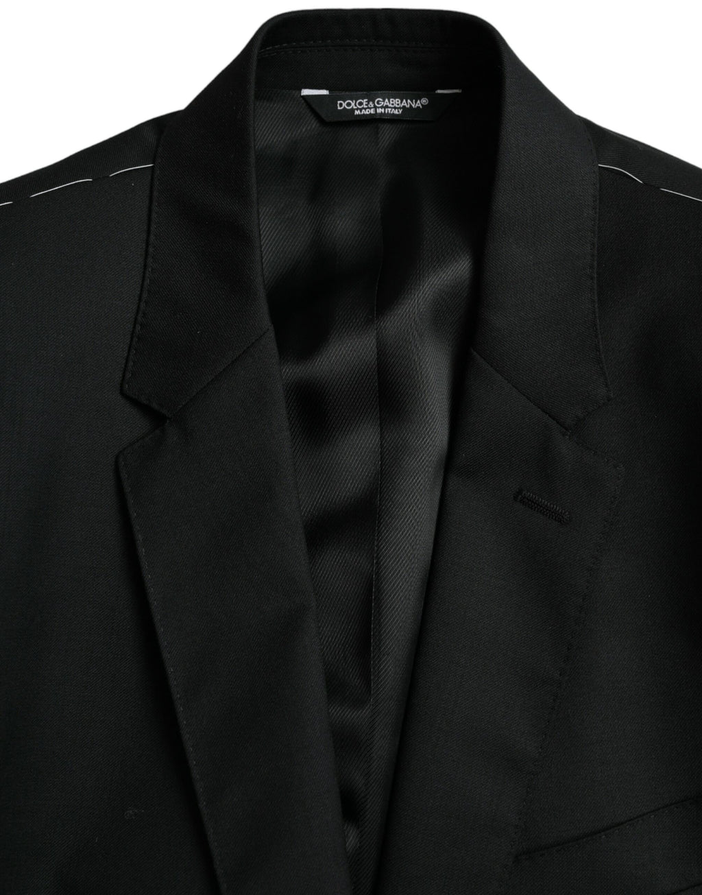 Veste en laine noire Dolce & Gabbana Martini à un bouton, style blazer simple à double boutonnage, vue de face.