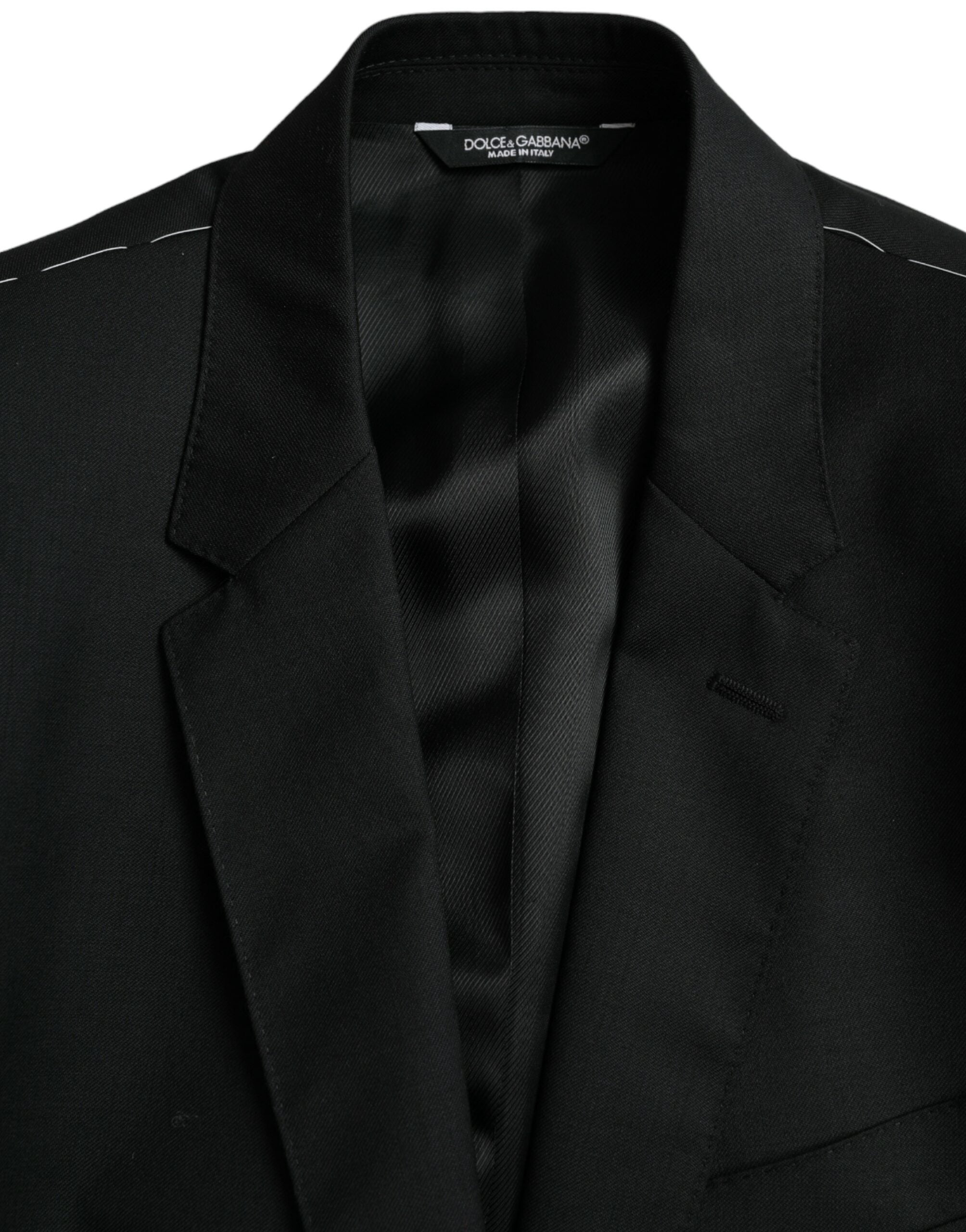 Veste en laine noire Dolce & Gabbana Martini à un bouton, style blazer simple à double boutonnage, vue de face.