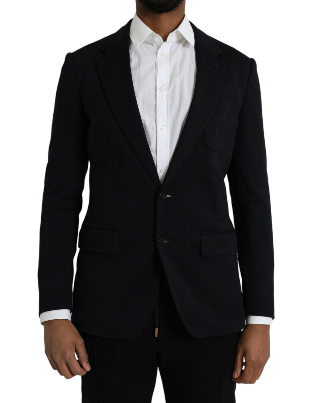 Blazer noir en laine Dolce & Gabbana, manteau à col à revers simple boutonnage, élégant et chic.