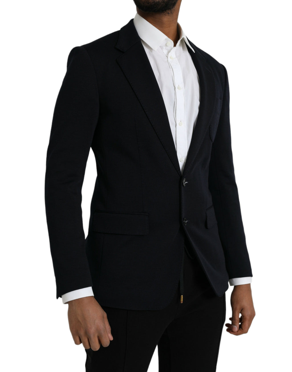 Manteau blazer noir en laine Dolce & Gabbana à simple boutonnage, col à revers, coupe élégante et classique.