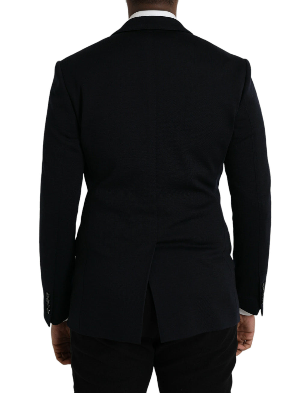 Manteau blazer noir en laine Dolce & Gabbana à col en V et fermeture à un bouton, élégance classique et sophistiquée.