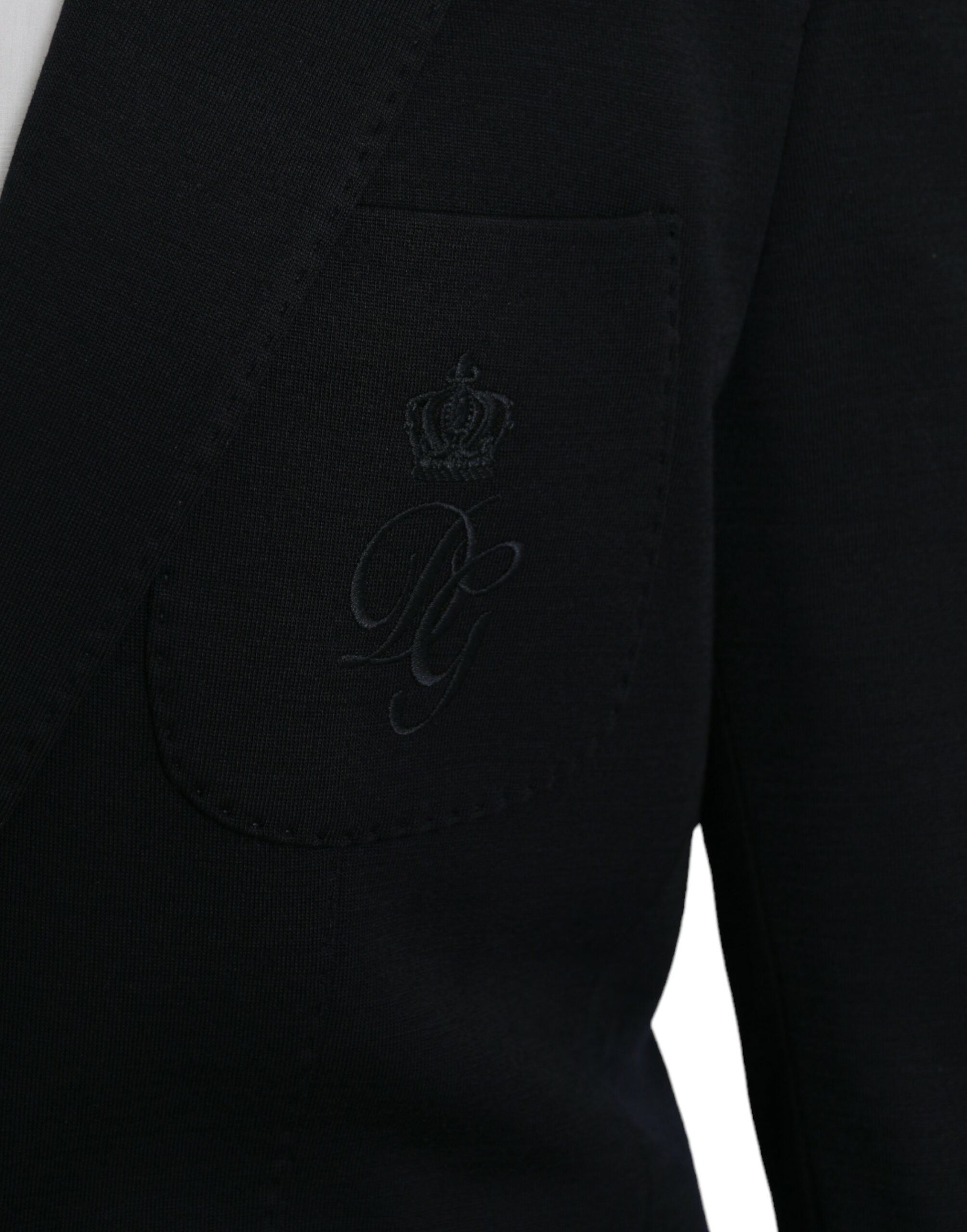 Manteau blazer en laine noire Dolce & Gabbana, coupe à revers, à un seul boutonnage, élégante veste pour homme ou femme.