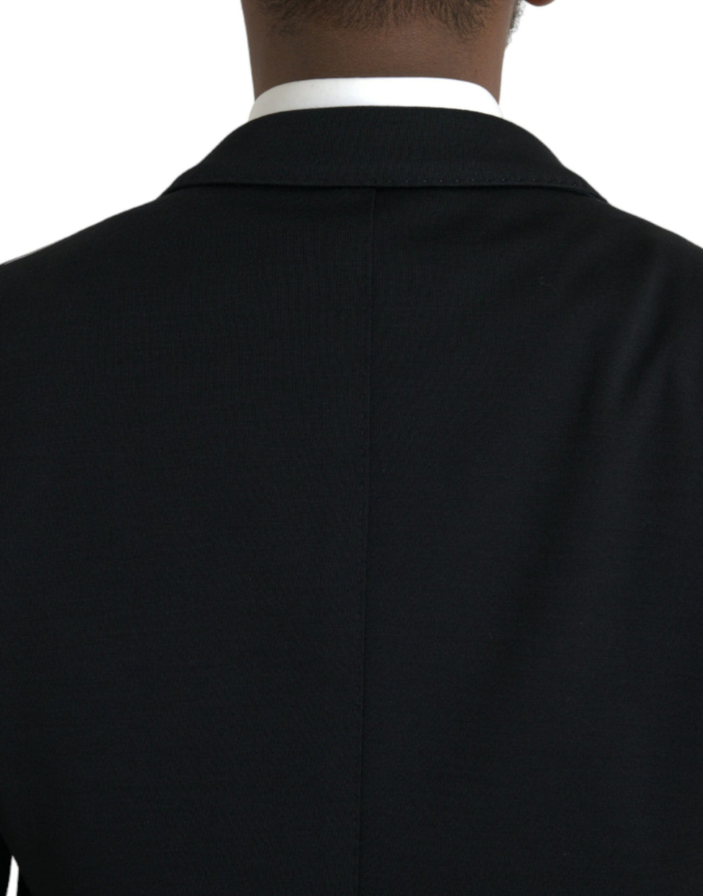 Manteau blazer noir en laine Dolce & Gabbana à col en V et fermeture simple boutonnage, élégance classique pour homme.