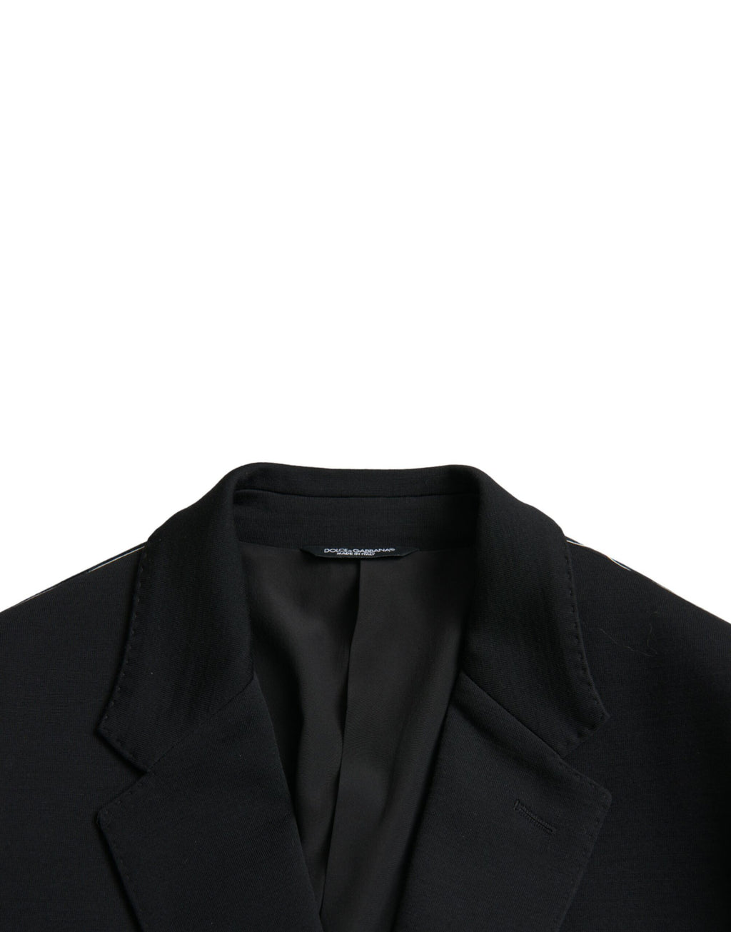 Manteau blazer noir en laine Dolce & Gabbana, coupe à encolure crantée, avec une seule rangée de boutons.