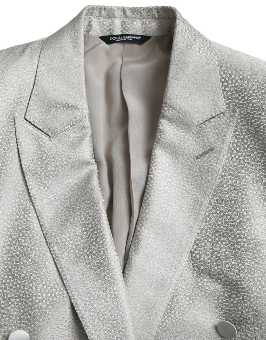 Manteau blazer double boutonnage blanc cassé Dolce & Gabbana Martini, élégant et sophistiqué, en tissu de qualité visible sur l'image.