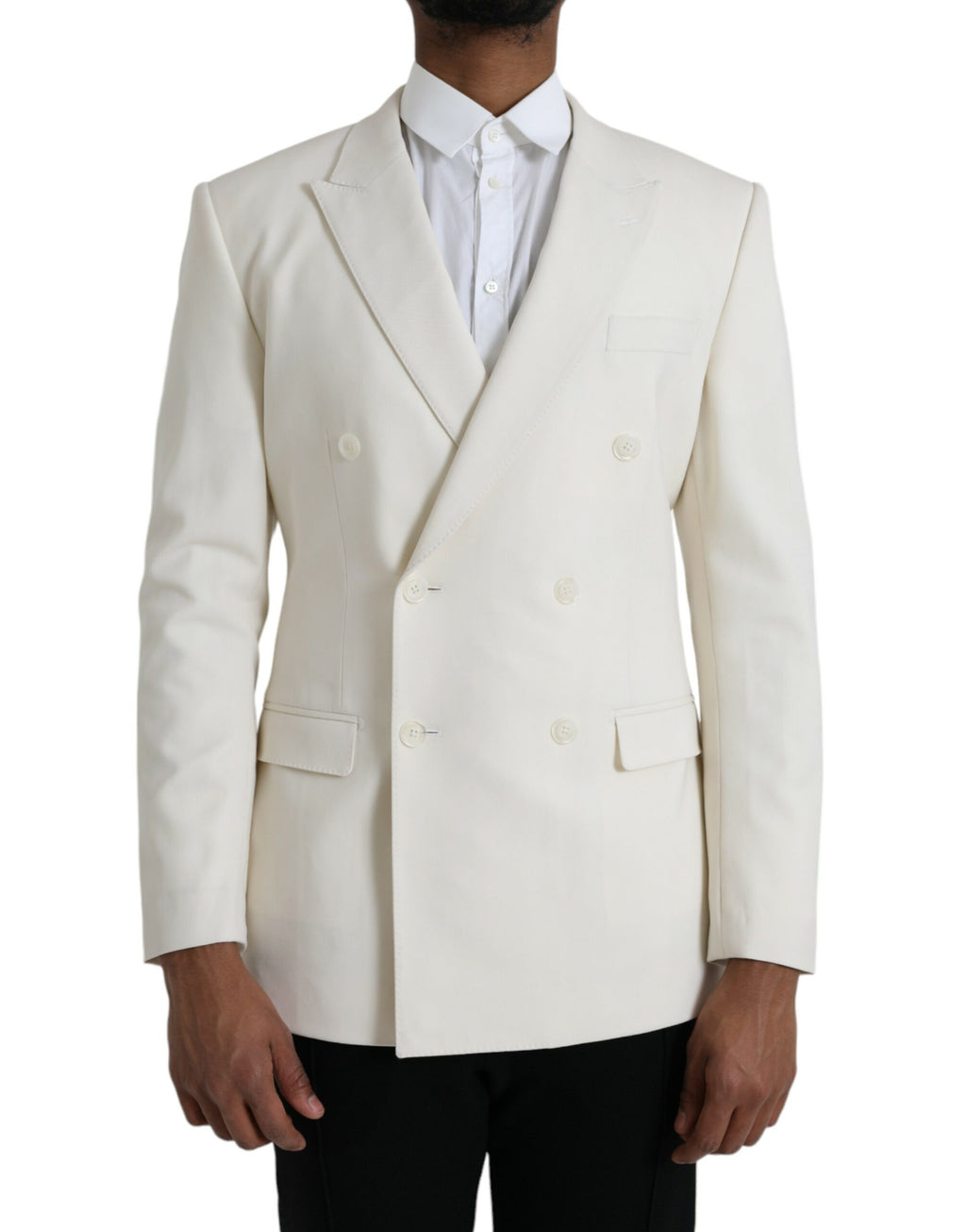 Blazer blanc en laine Dolce & Gabbana Martini à double boutonnage, style élégant et classique.