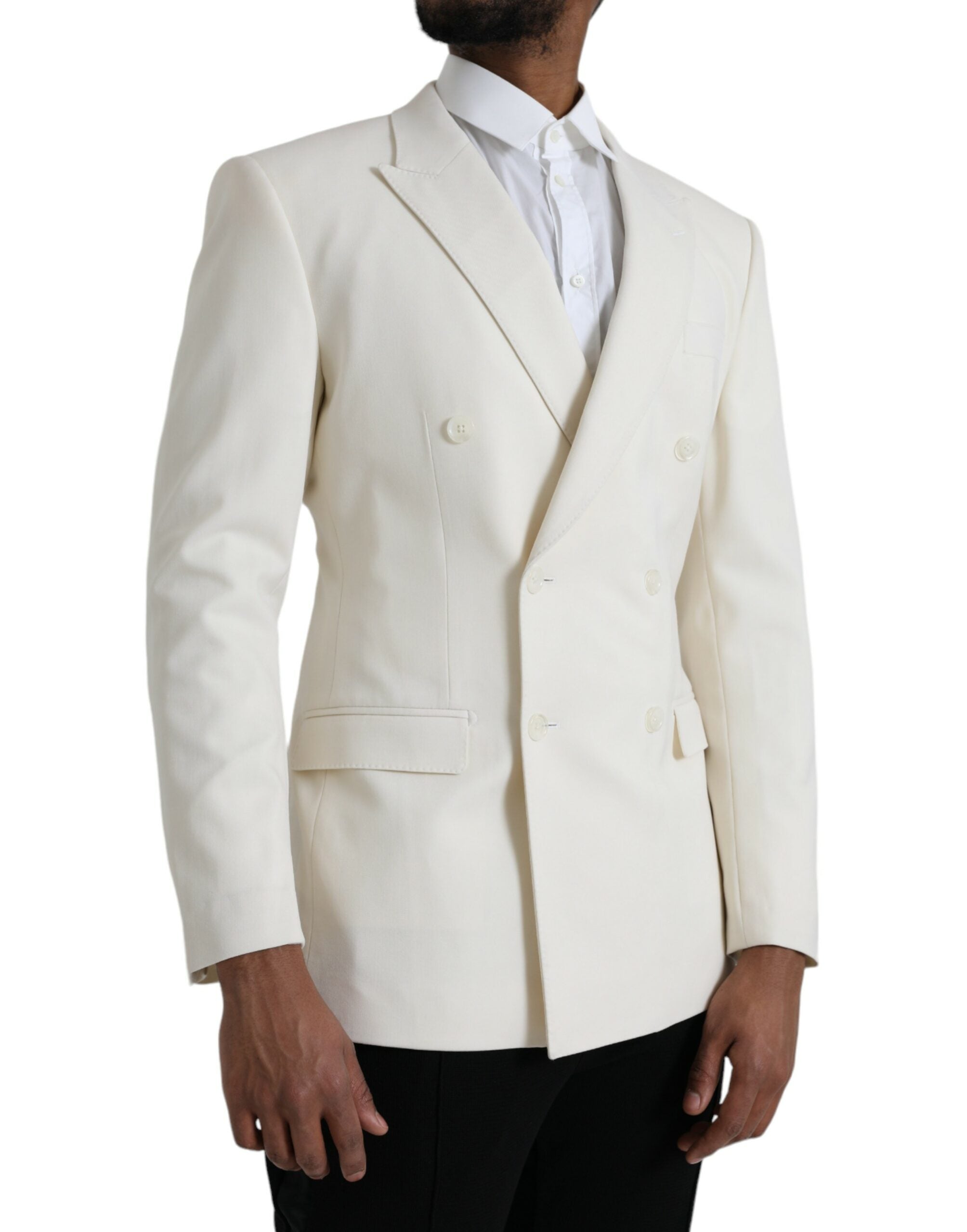 Veste blazer blanche en laine Dolce & Gabbana MARTINI à double boutonnage, élégante et sophistiquée.