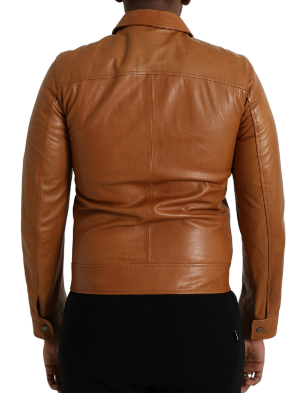 Veste blouson Dolce & Gabbana en cuir d'agneau marron à fermeture éclair complète, style élégant et sophistiqué.
