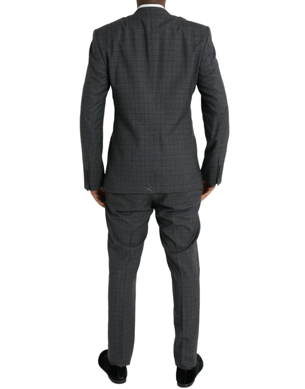 Costume deux pièces en laine à carreaux gris Dolce & Gabbana MARTINI, costume formel élégant pour homme.