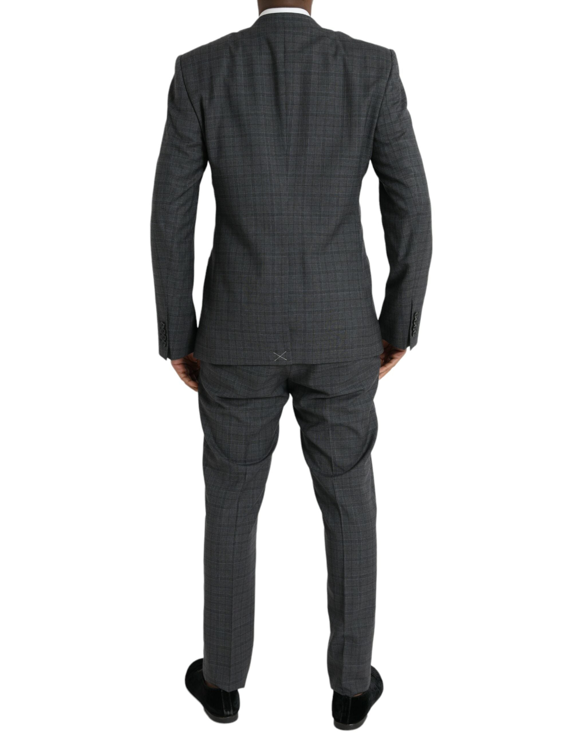Costume deux pièces en laine à carreaux gris Dolce & Gabbana MARTINI, costume formel élégant pour homme.