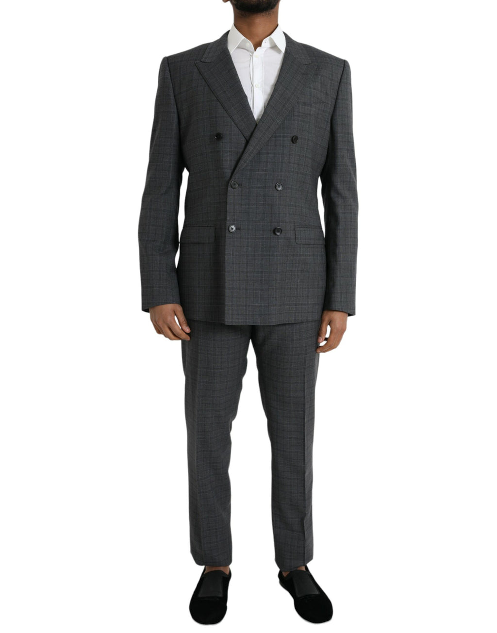 Costume formel Dolce & Gabbana en laine grise à carreaux, costume 2 pièces Martini élégant pour homme.