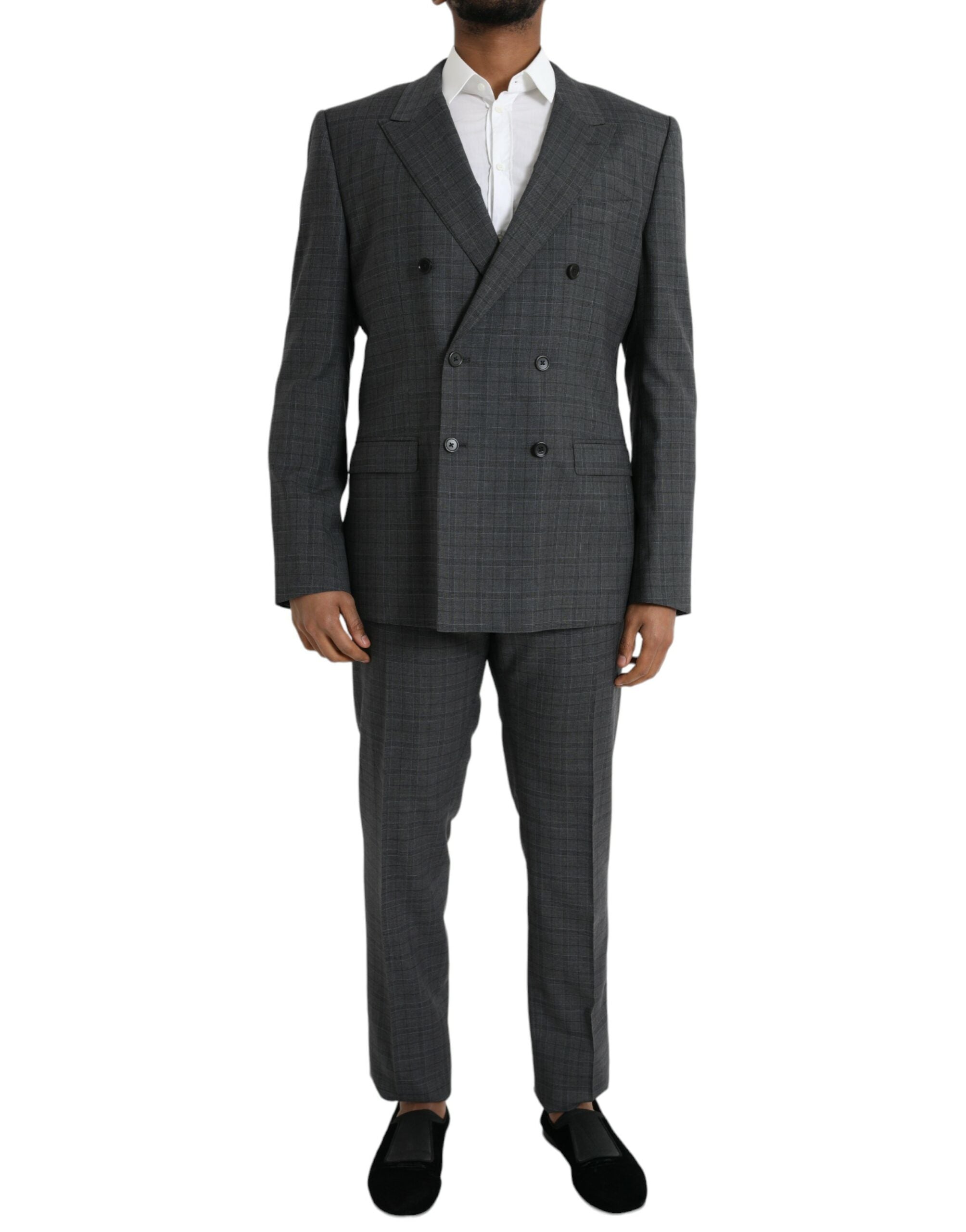 Costume formel Dolce & Gabbana en laine grise à carreaux, costume 2 pièces Martini élégant pour homme.