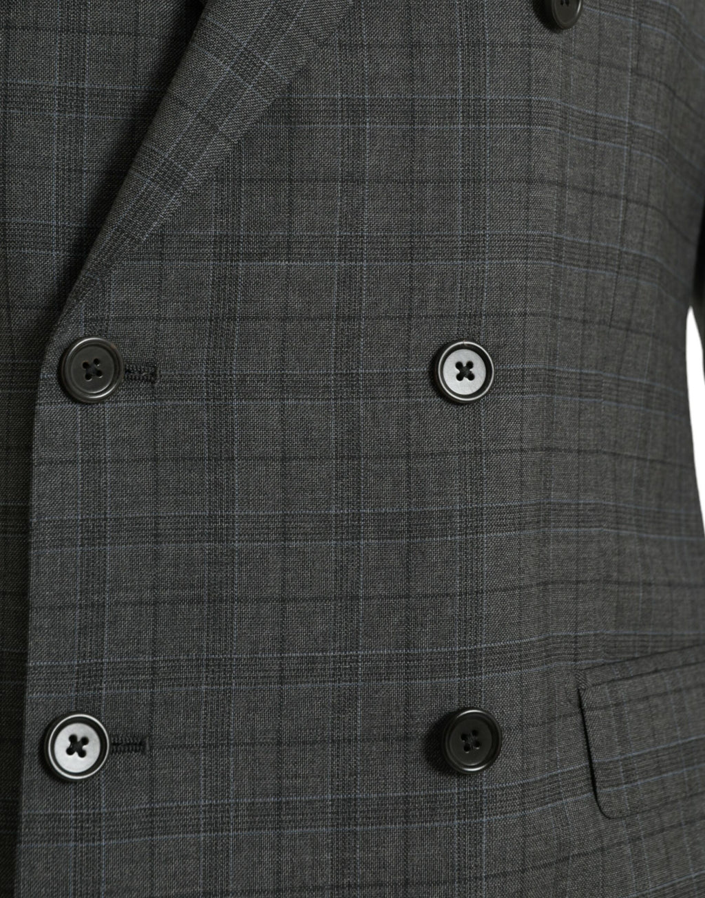 Costume Dolce & Gabbana en laine à carreaux gris, ensemble formel 2 pièces pour homme, veste et pantalon élégants.